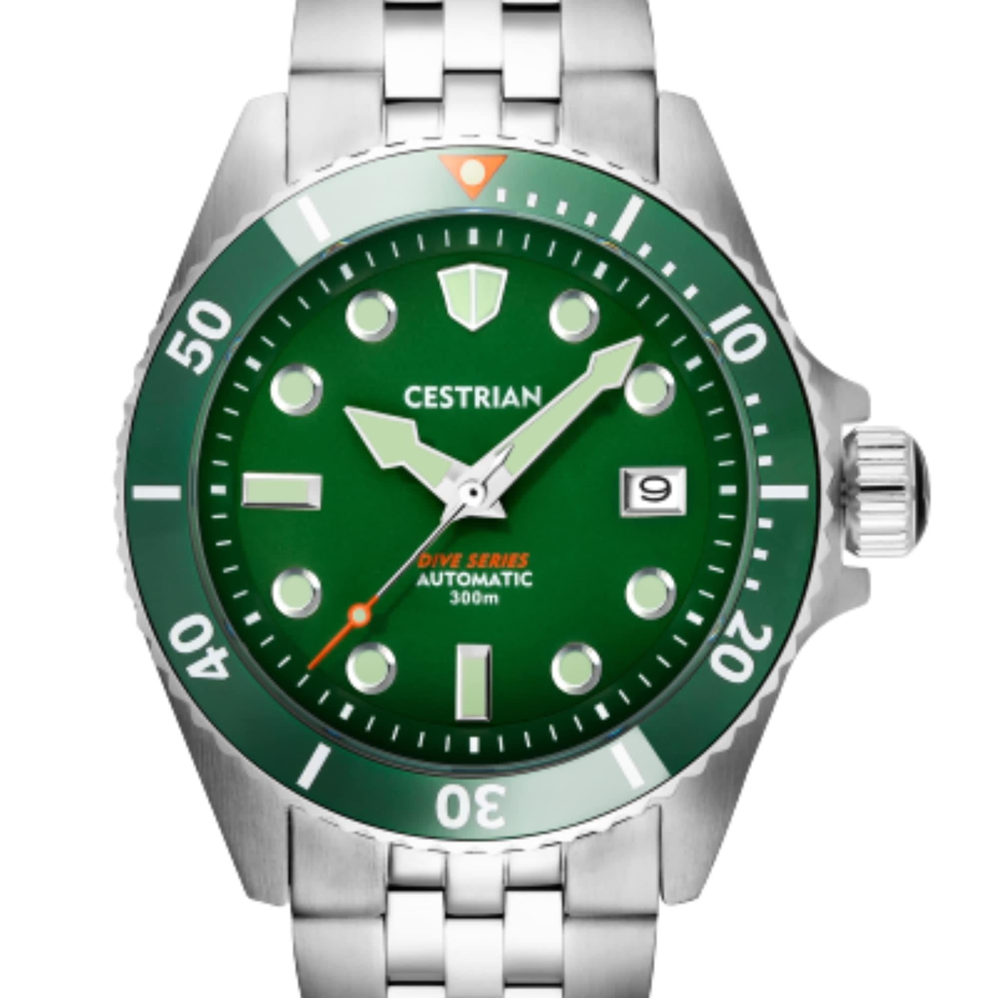Cestrian Dive Series Hulk Green Dial Green Ceramic Bezel Steel Bracelet Automatic Men's Watch CD311B0773V1