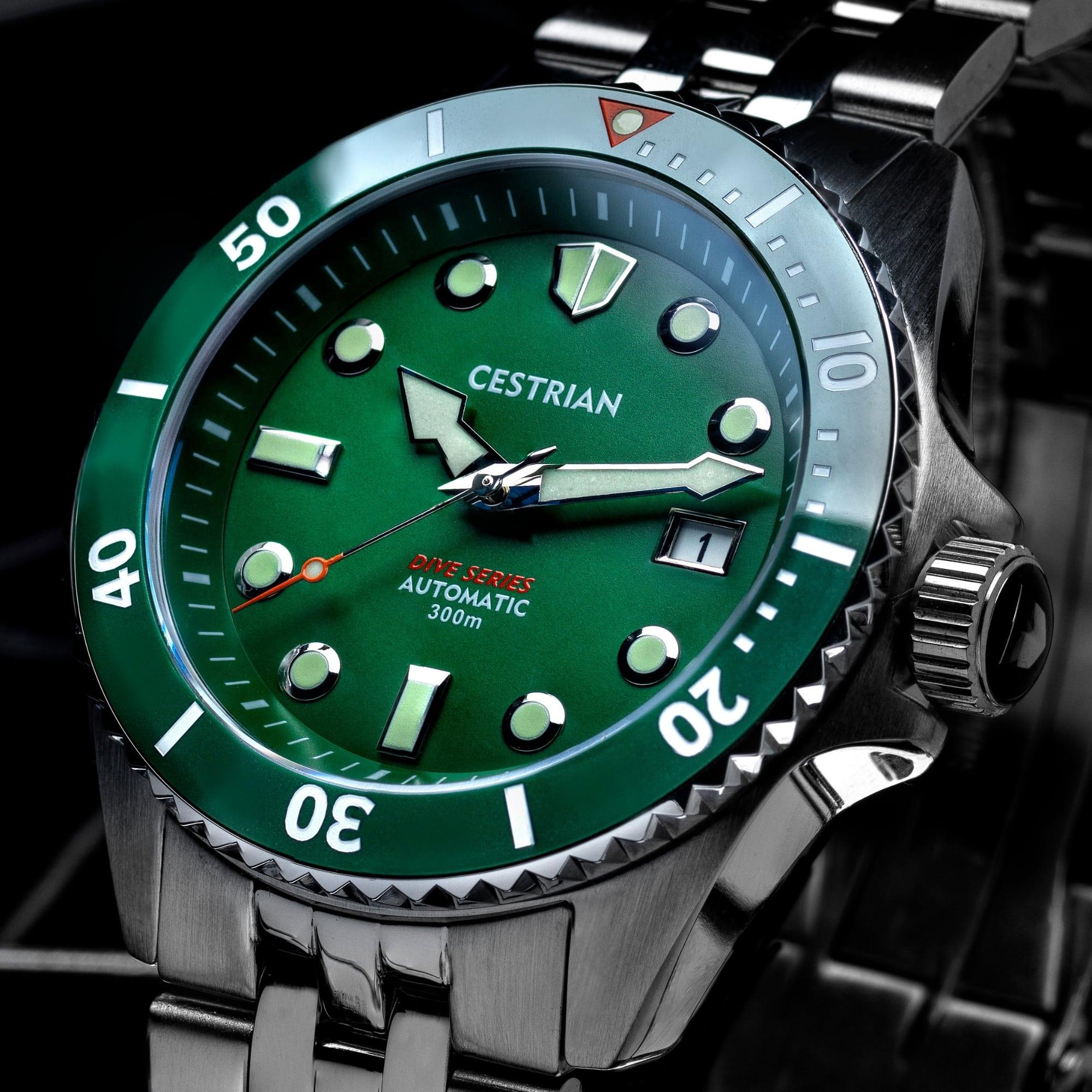 Cestrian Dive Series Hulk Green Dial Green Ceramic Bezel Steel Bracelet Automatic Men's Watch CD311B0773V1