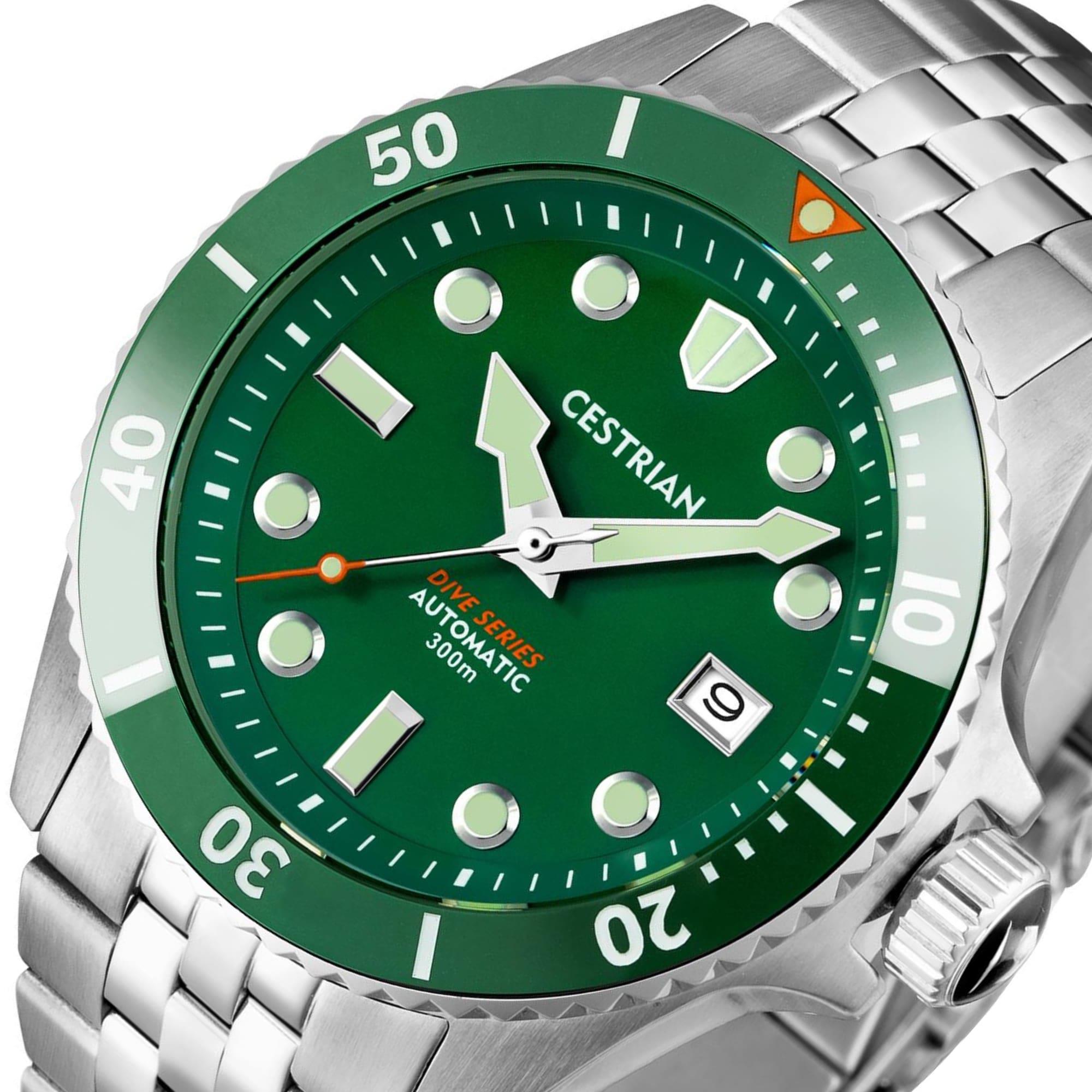 Cestrian Dive Series Hulk Green Dial Green Ceramic Bezel Steel Bracelet Automatic Men's Watch CD311B0773V1