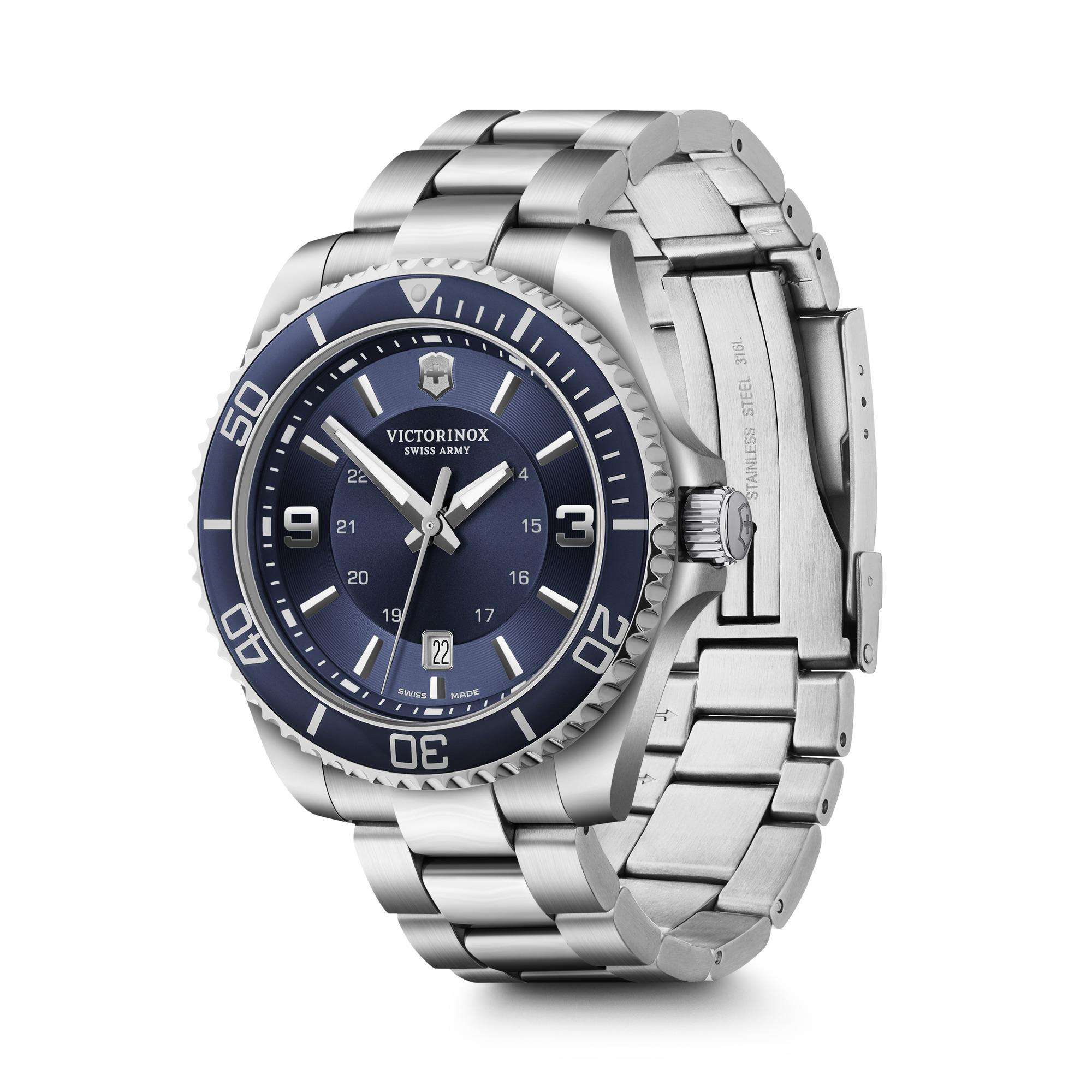Victorinox Maverick Large Quartz Blue Dial Steel Strap Men's Watch 242007