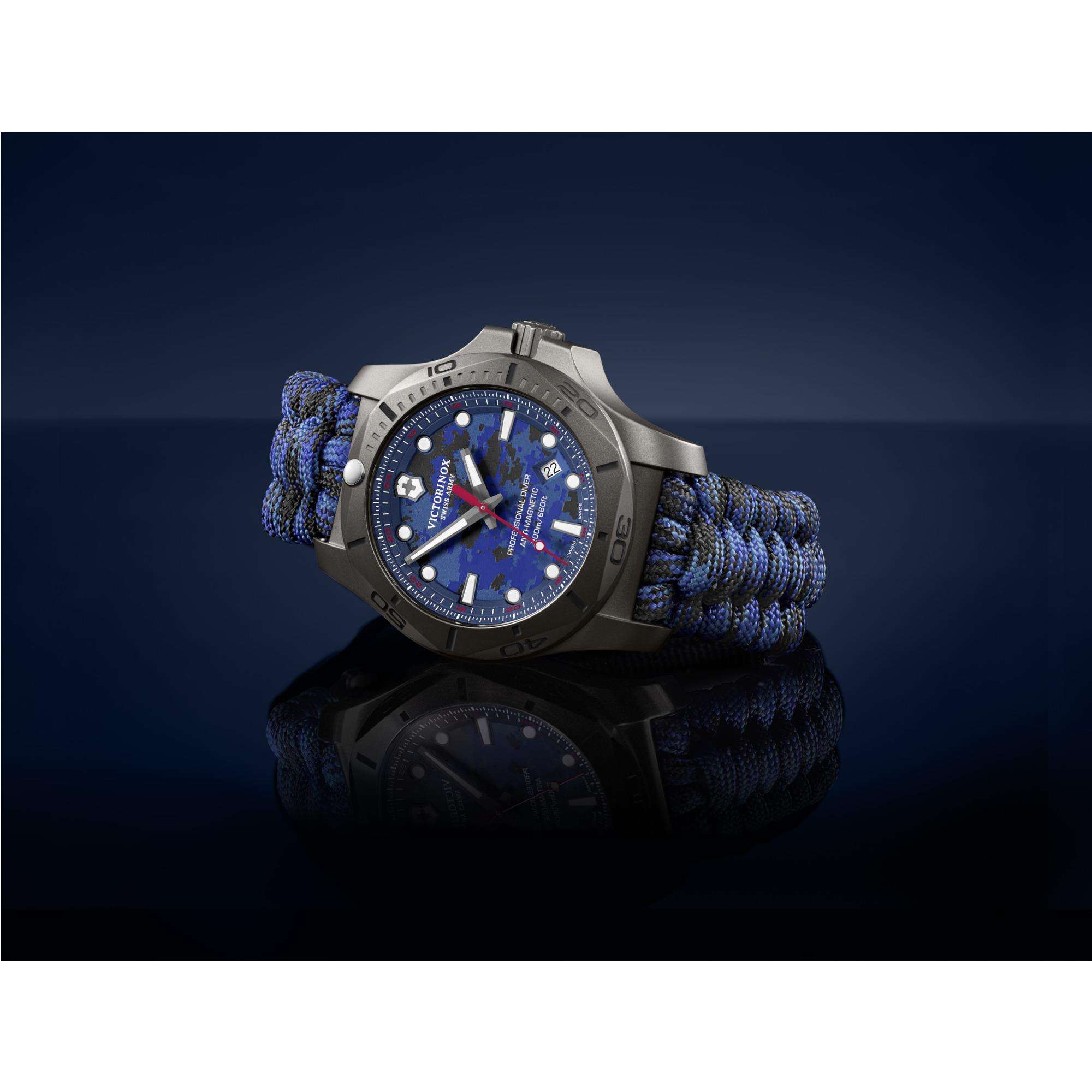Victorinox I.N.O.X. Pro Diver Titan Blue Camo Dial Blue Camo Paracord Strap Men's Watch 241813.2