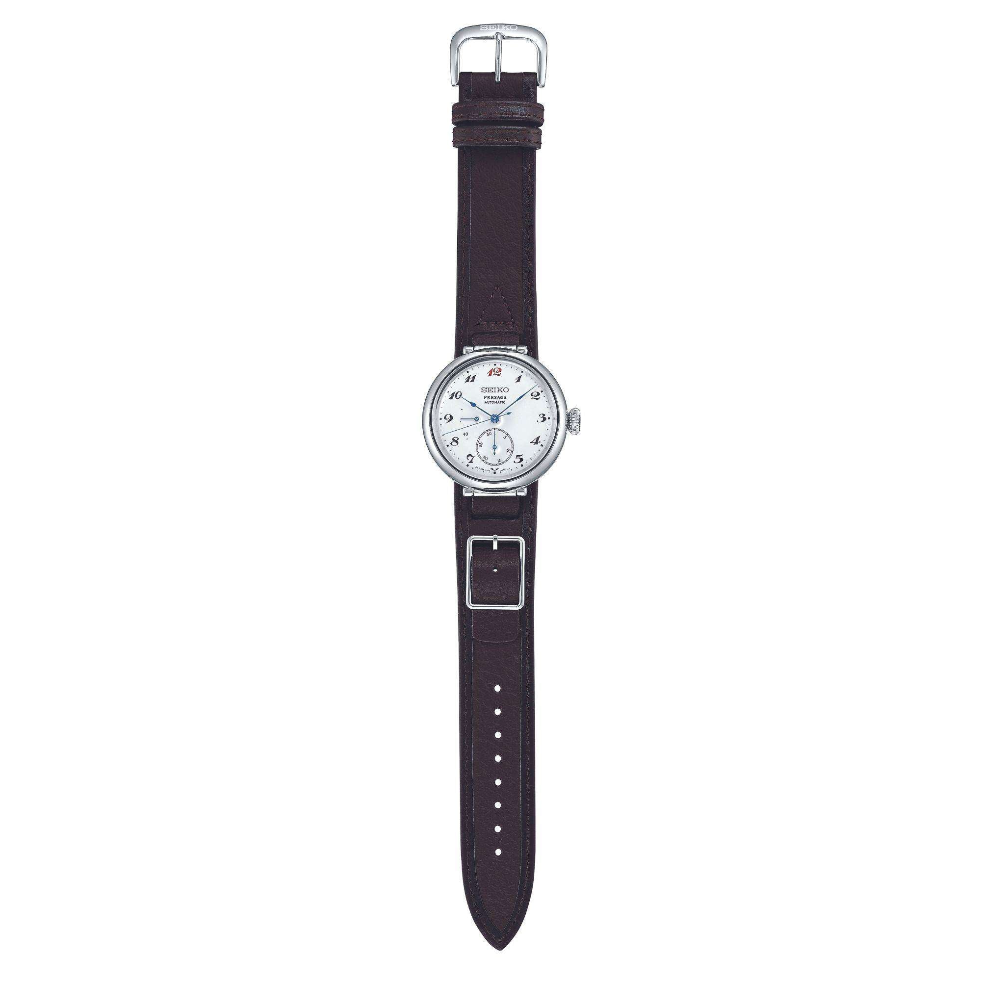 Seiko Presage Takumi 110th Anniversary "Laurel" White Dial Black Leather Strap Men's Watch SPB359J1