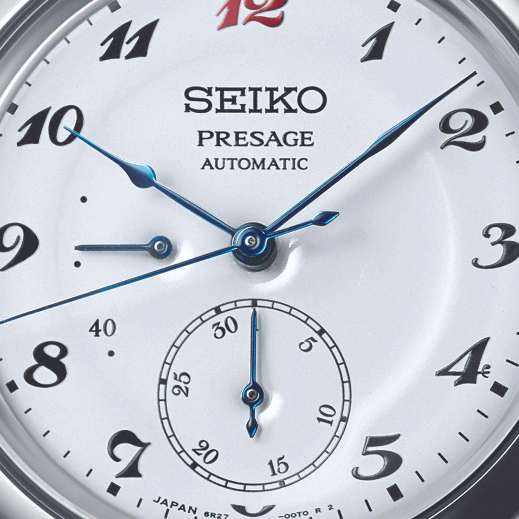 Seiko Presage Takumi 110th Anniversary "Laurel" White Dial Black Leather Strap Men's Watch SPB359J1