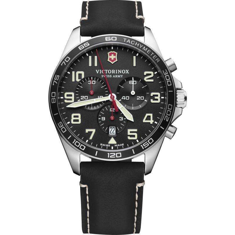 Victorinox Swiss Army Fieldforce Chronograph Black Dial Black Leather Strap Men's Watch 241852