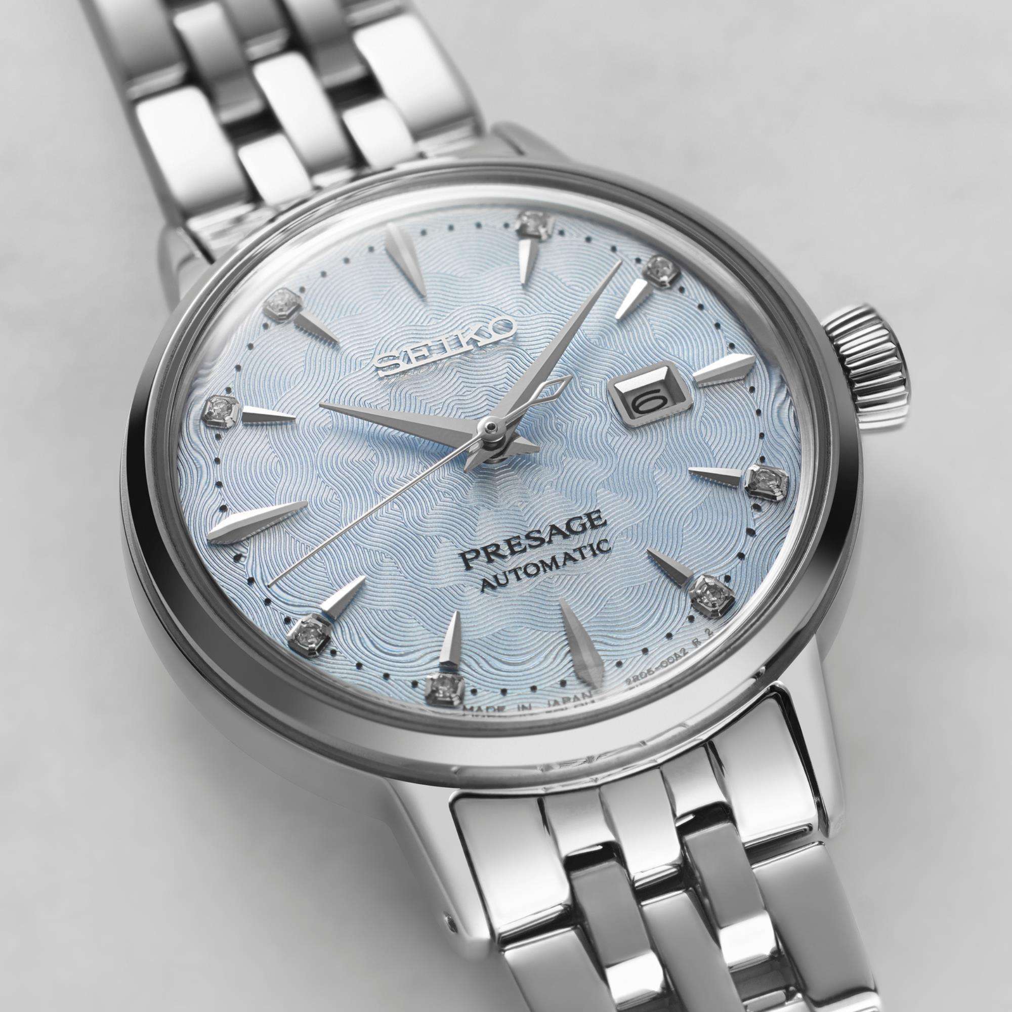 Seiko Presage Cocktail Time Skydiving Diamond Twist Automatic Blue Dial Ladies Watch SRE007J1