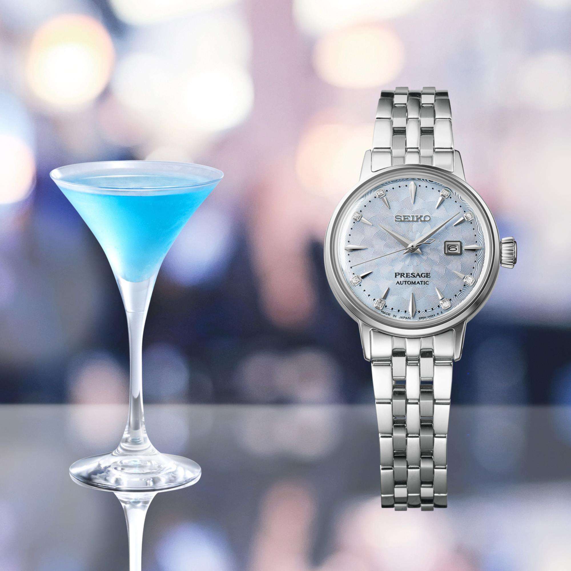 Seiko Presage Cocktail Time Skydiving Diamond Twist Automatic Blue Dial Ladies Watch SRE007J1