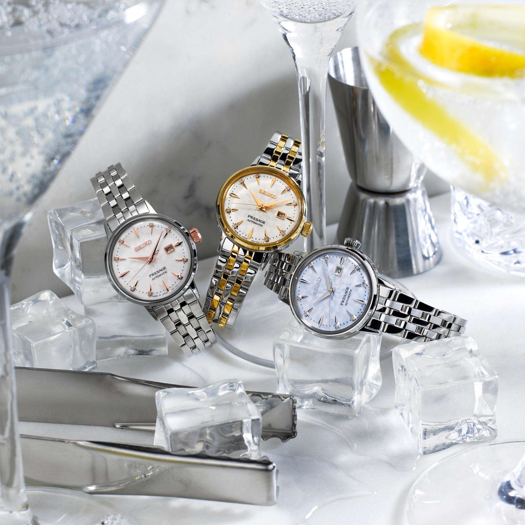 Seiko Presage Cocktail Time Skydiving Diamond Twist Automatic Blue Dial Ladies Watch SRE007J1
