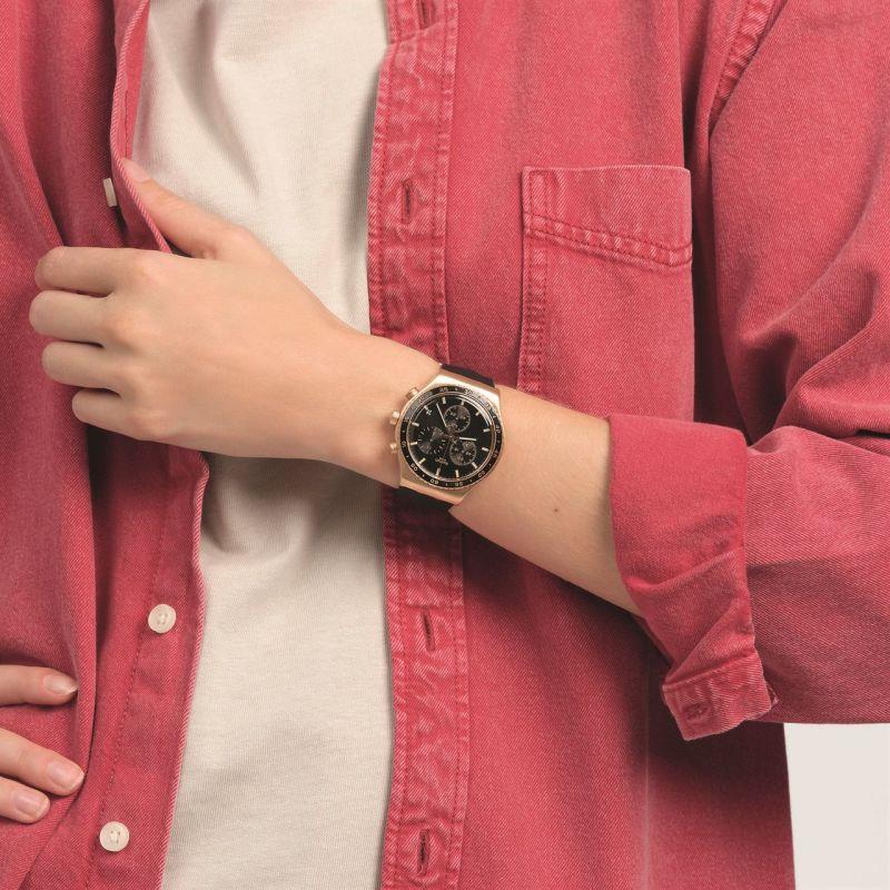 Swatch Stain Sheen Black Dial Black Rubber Strap Unisex Watch YVG410