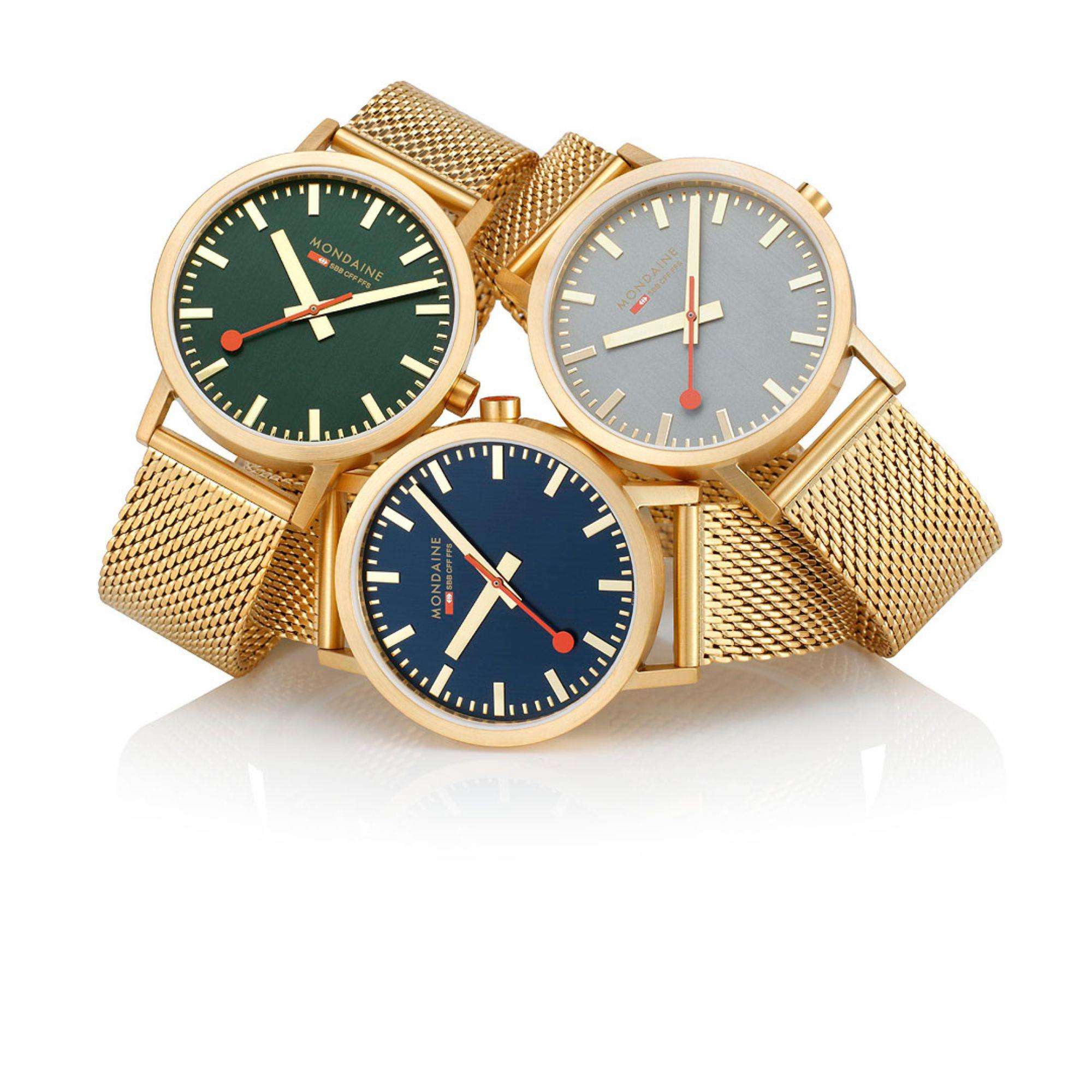Mondaine Classic Grey Dial IP Gold Mesh Bracelet Unisex Watch A660.30360.80SBM