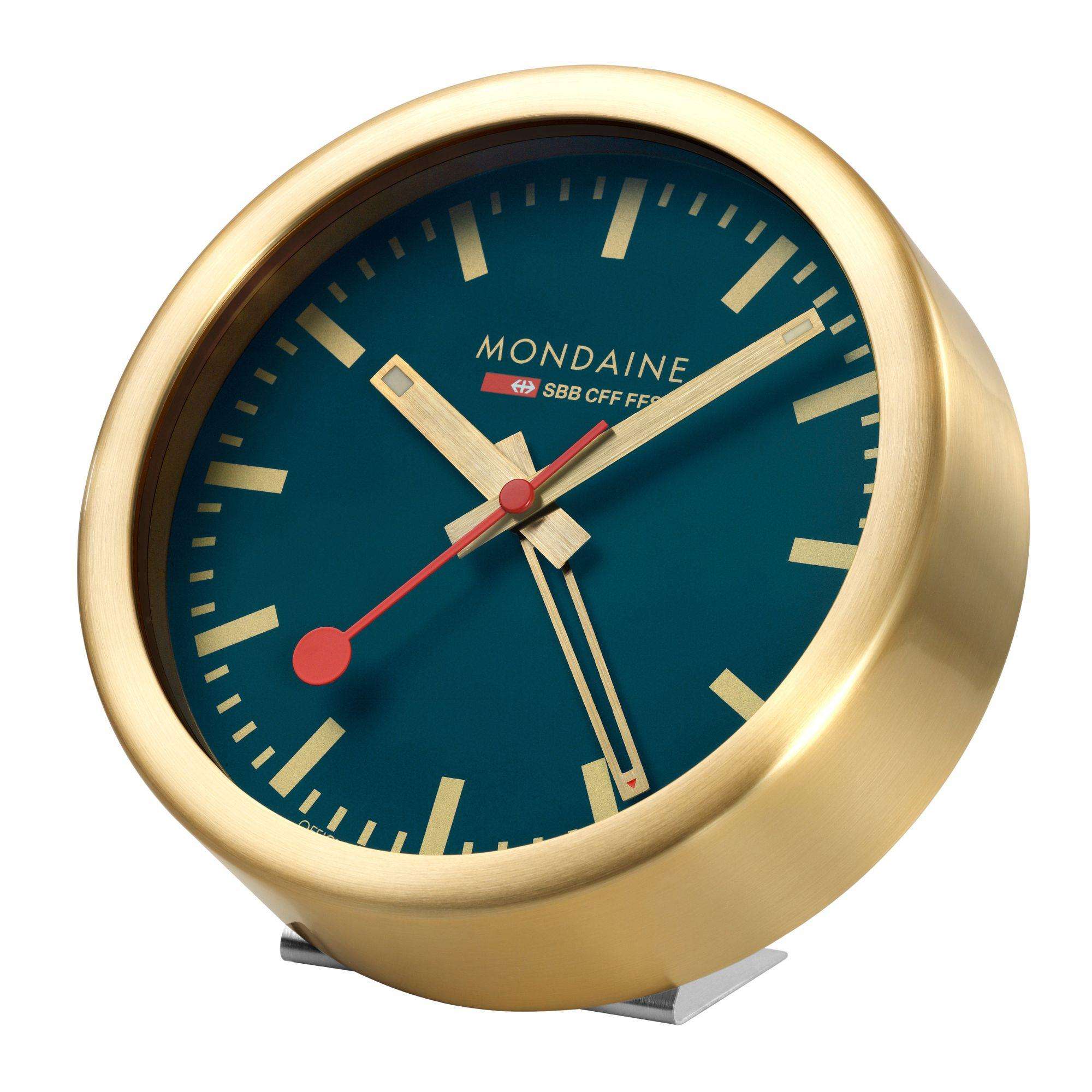 Mondaine Gold-Tone Case Deep Ocean Blue Table and Alarm Clock Blue Dial A997.MCAL.46SBG