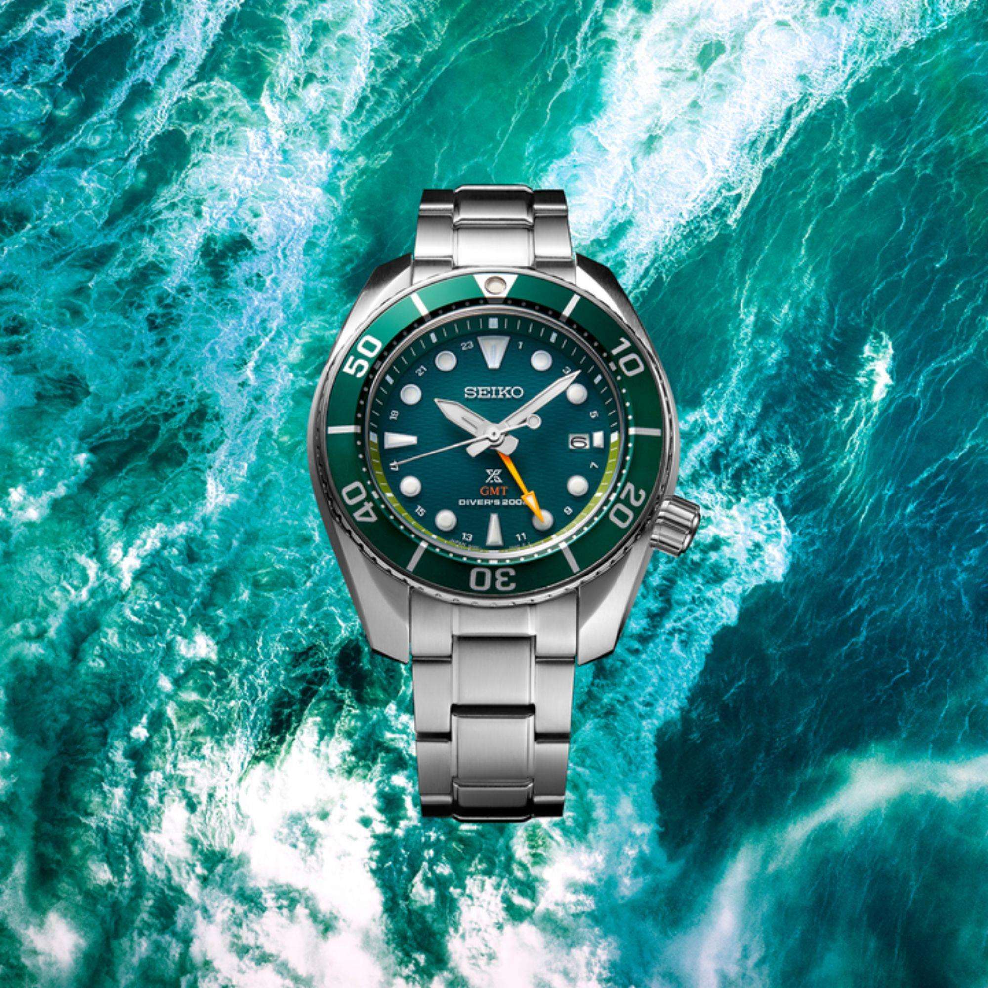 Seiko Prospex Aqua Sumo GMT Green Dial Steel Bracelet Men's Watch SFK003J1