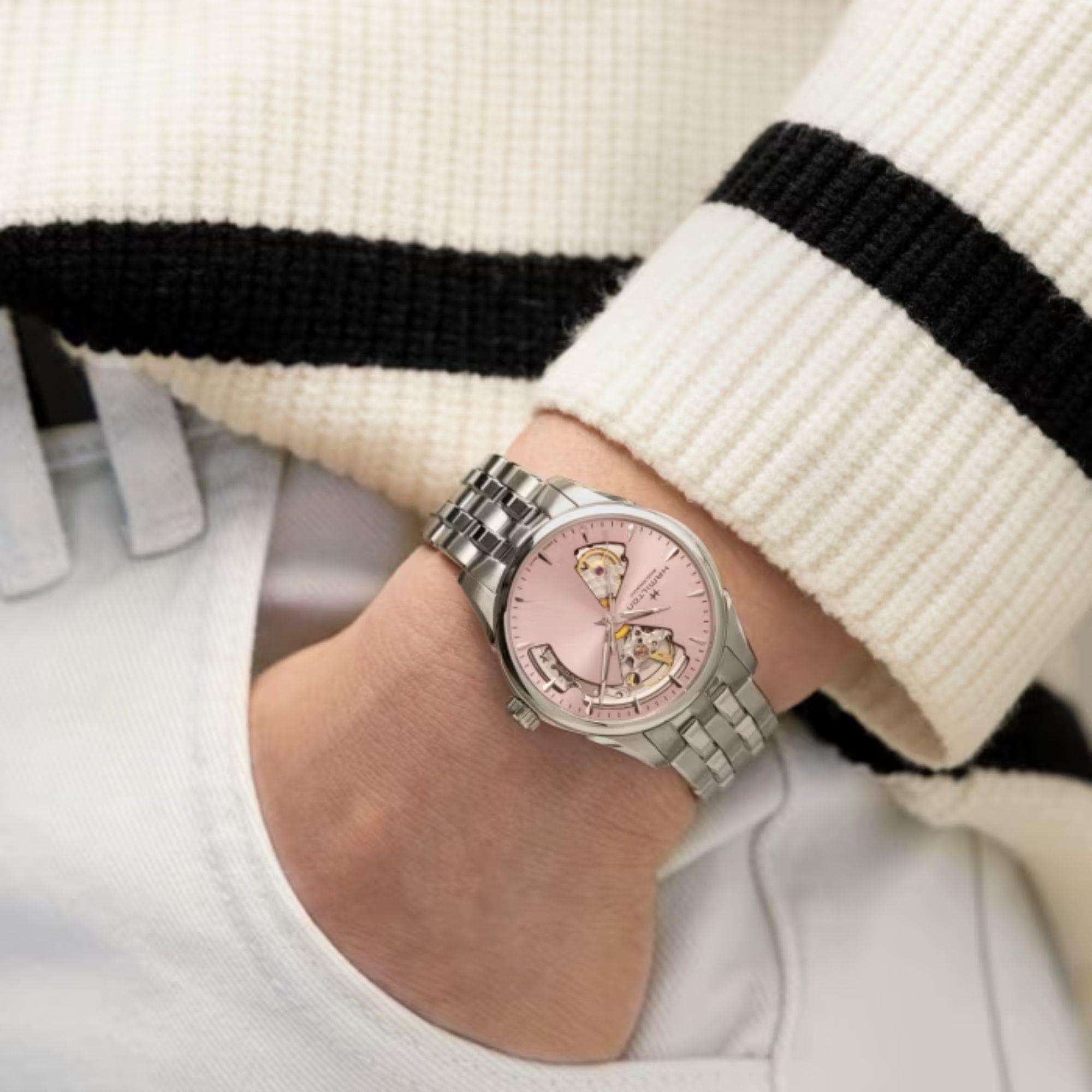 Hamilton Jazzmaster Open Heart Automatic Pink Dial Stainless Steel Bracelet Ladies Watch H32215170