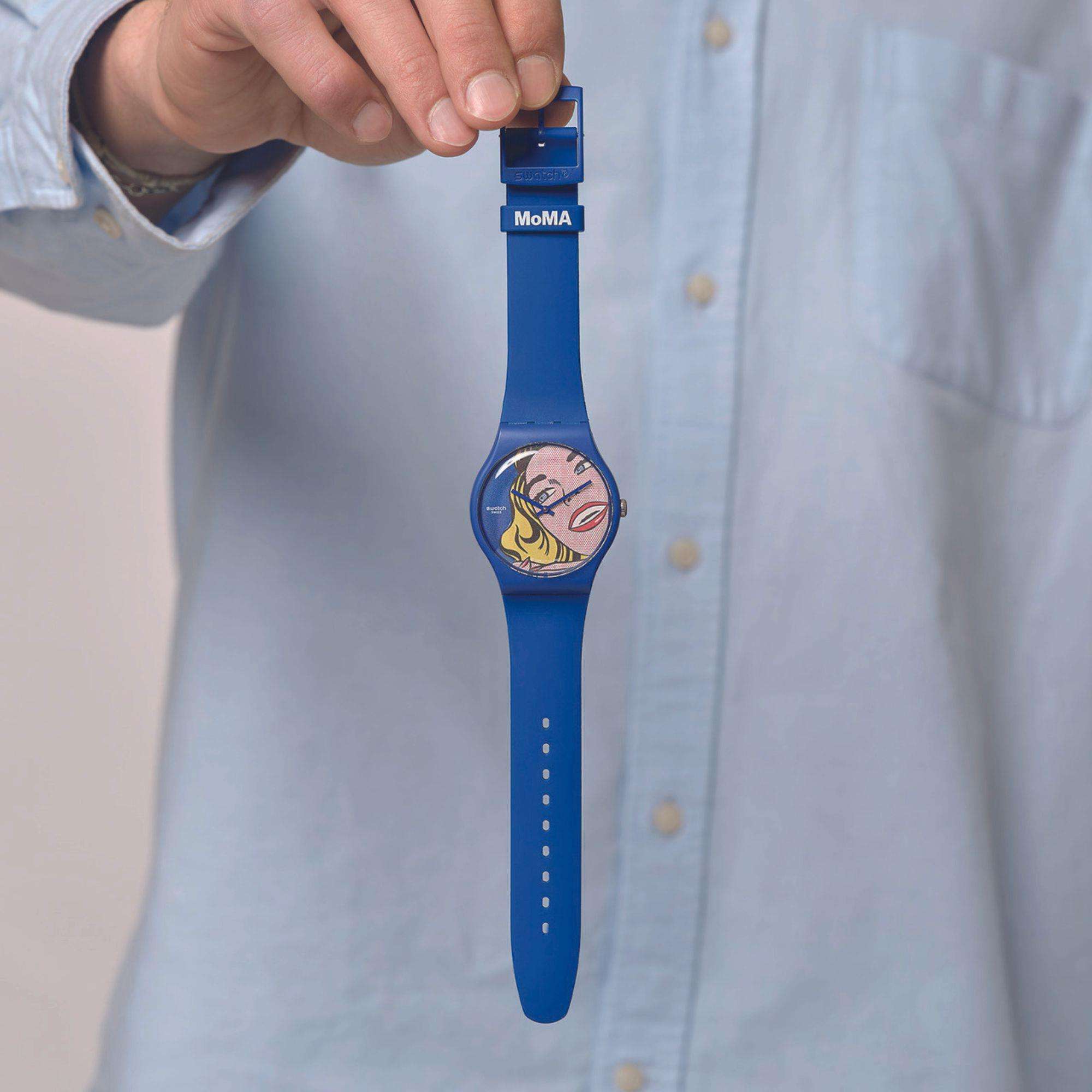 Swatch Art Journey Girl By Roy Lichtenstein Blue Silicone Strap Watch SUOZ352