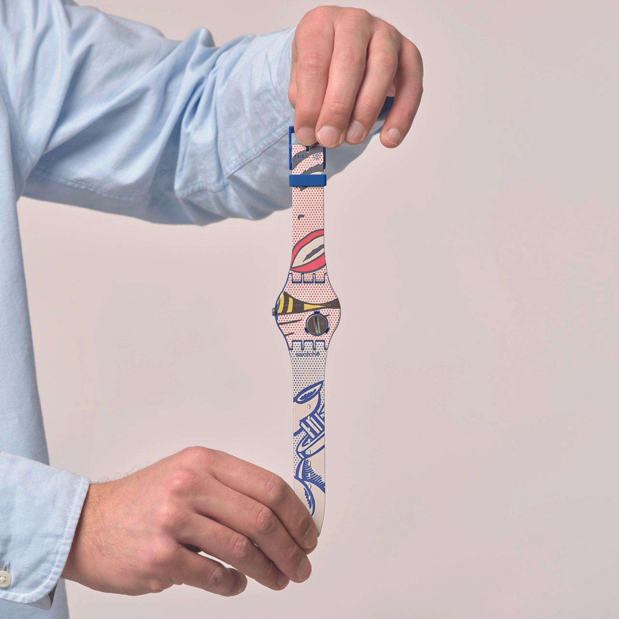 Swatch Art Journey Girl By Roy Lichtenstein Blue Silicone Strap Watch SUOZ352