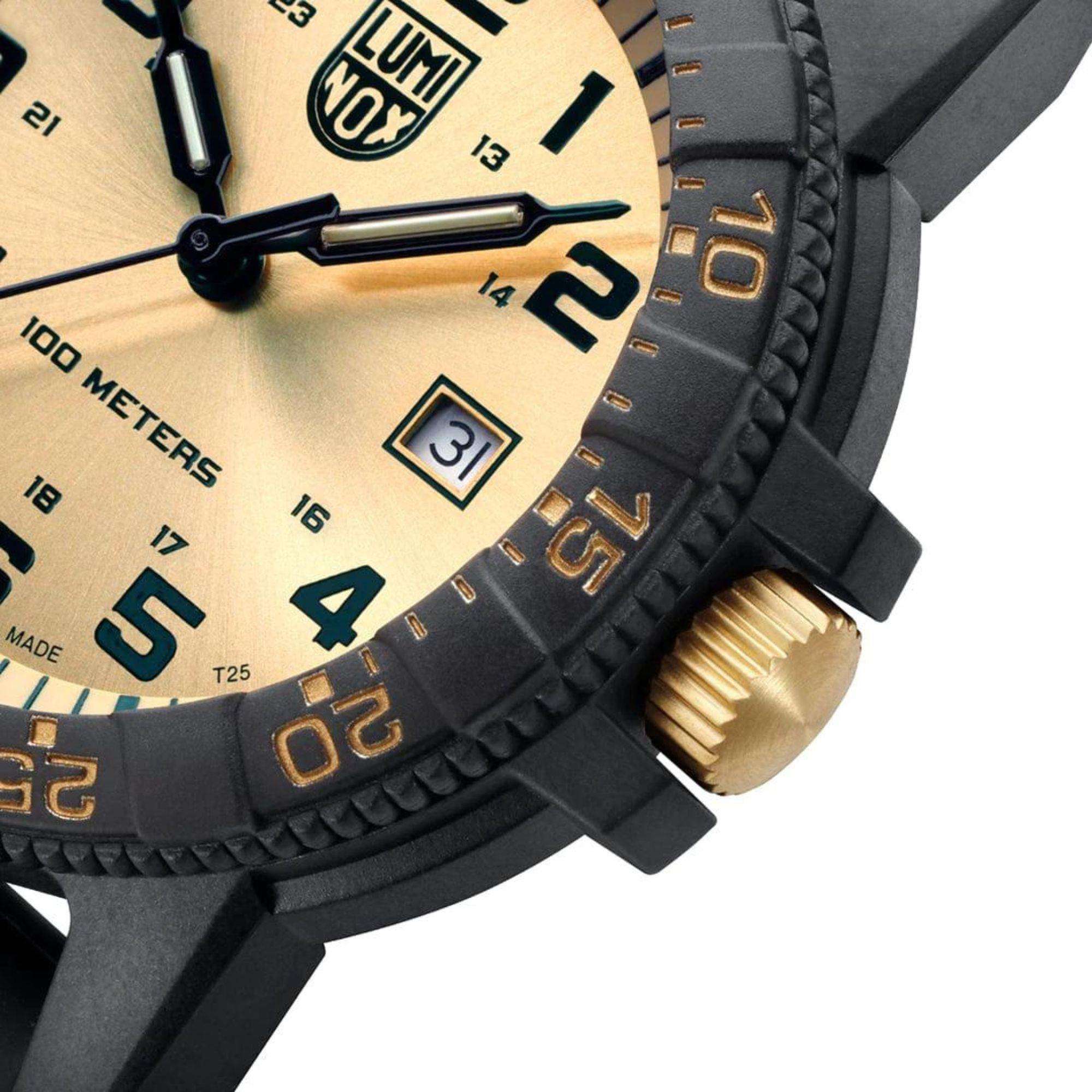 Luminox Leatherback Sea Turtle Giant Series Gold Dial Black PU Strap Men's Watch XS.0325.GP