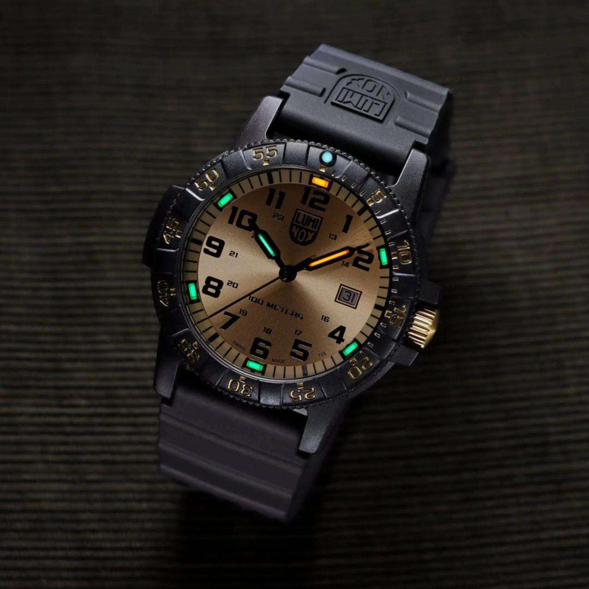 Luminox Leatherback Sea Turtle Giant Series Gold Dial Black PU Strap Men's Watch XS.0325.GP