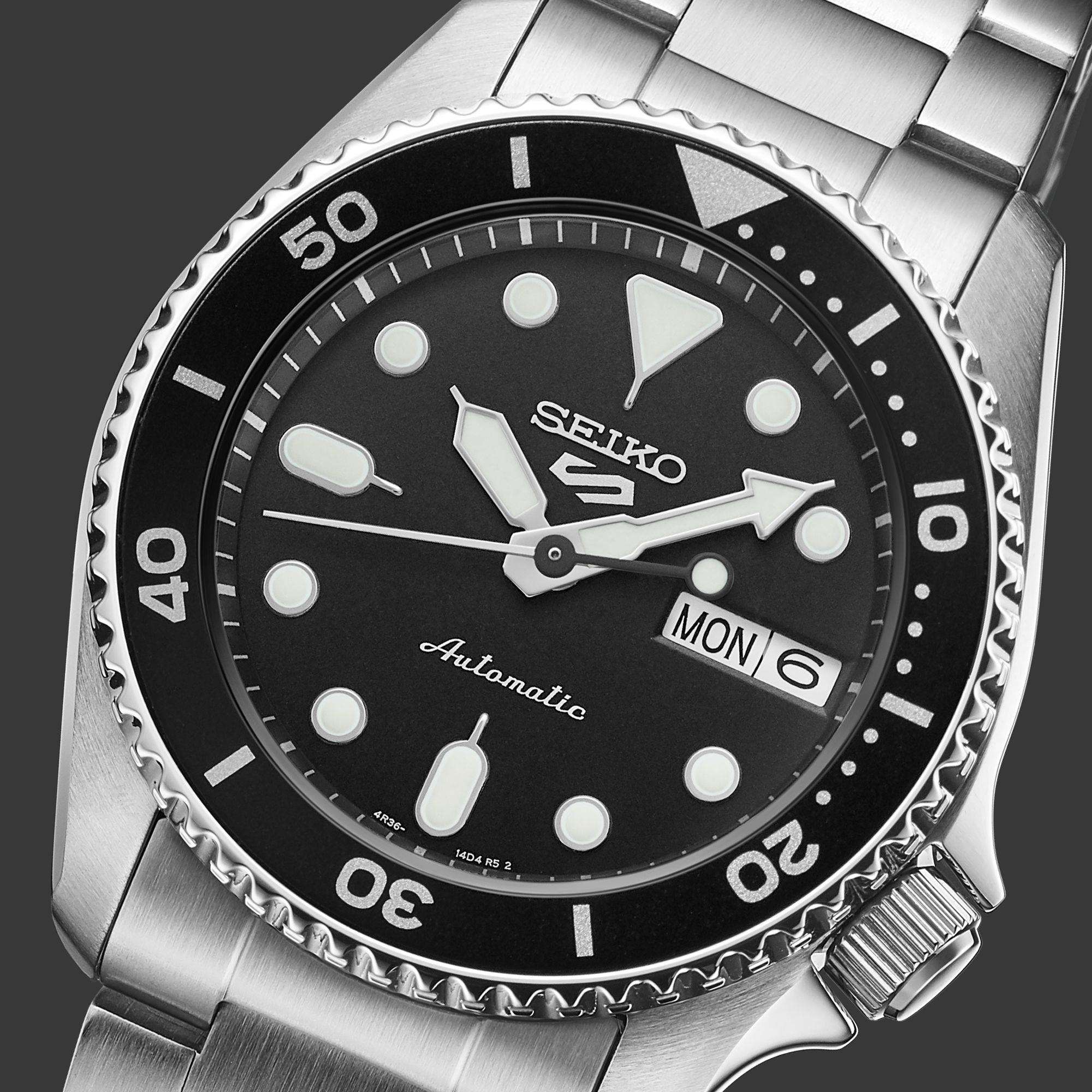 Seiko 5 Sports SKX "Midi" Black Dial Steel Bracelet Watch SRPK29K1