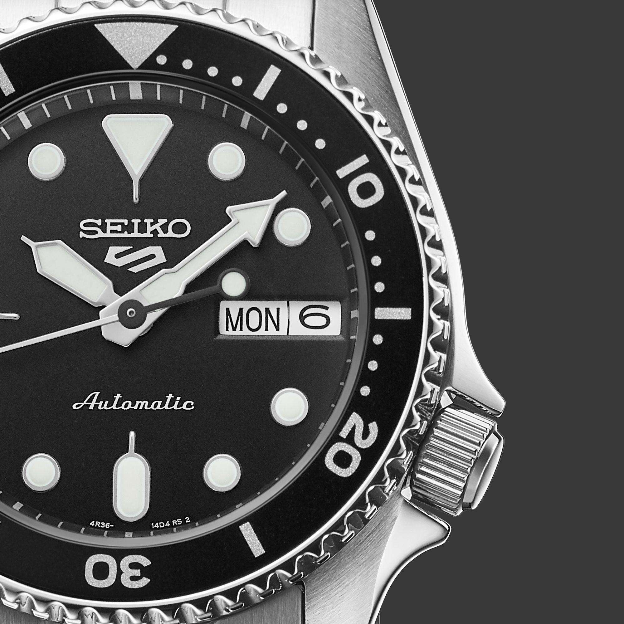 Seiko 5 Sports SKX "Midi" Black Dial Steel Bracelet Watch SRPK29K1