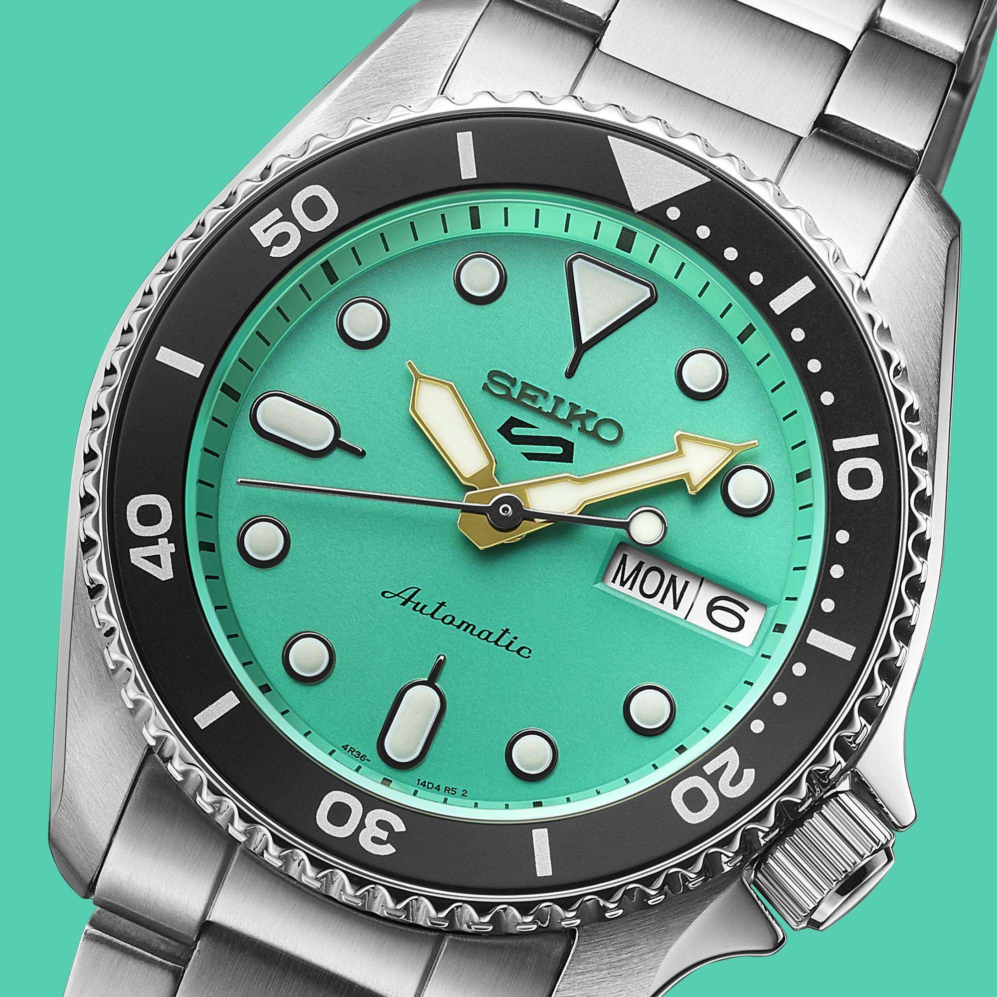 Seiko 5 Sports SKX "Midi" Reissue Teal Dial Steel Bracelet Mens Watch SRPK33K1