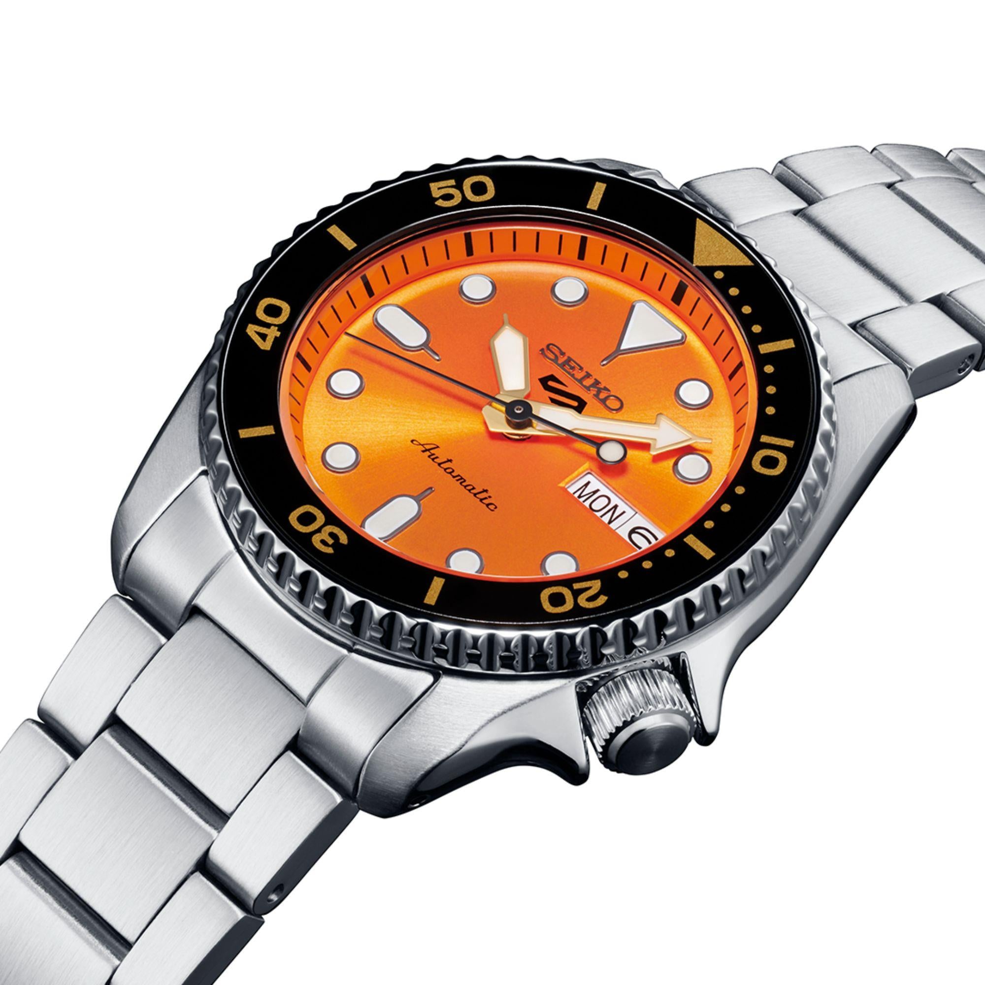 Seiko 5 Sports SKX "Midi" Reissue Orange Dial Steel Bracelet Watch SRPK35K1