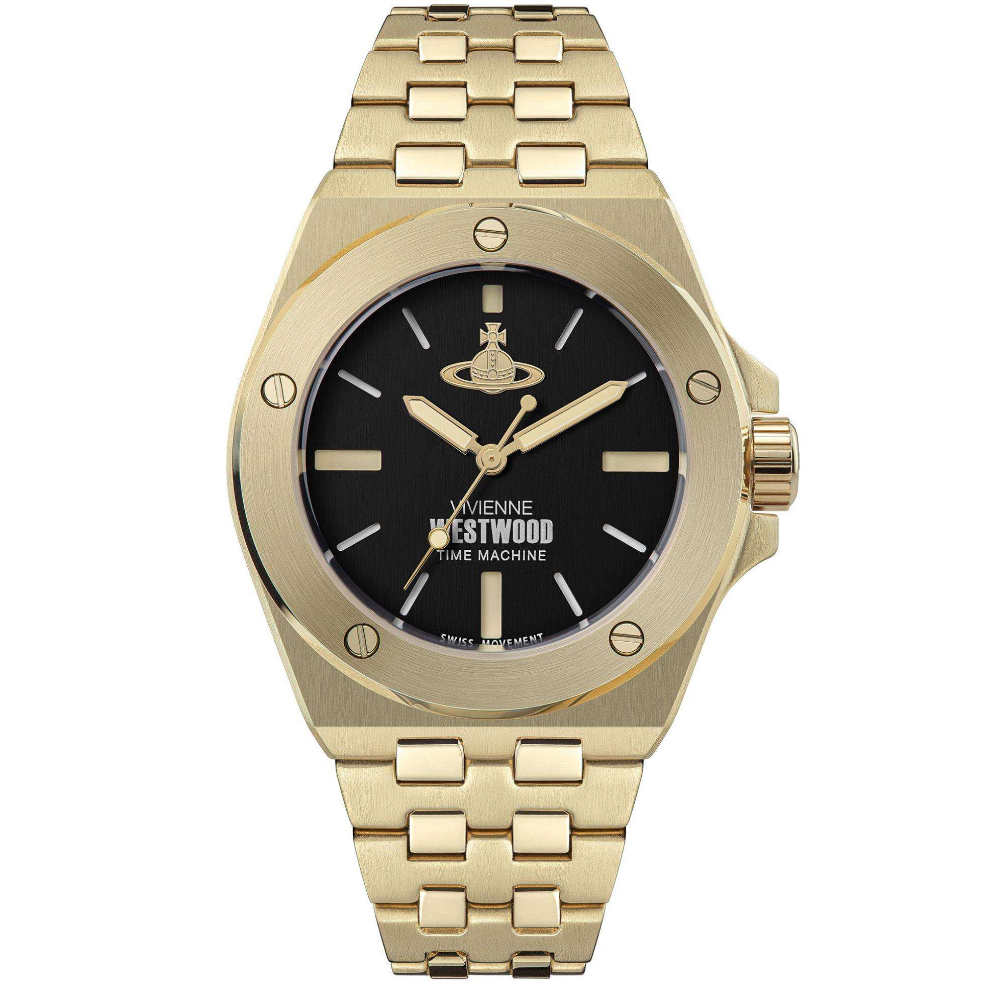 Vivienne Westwood Leamouth Black Dial Gold PVD Bracelet Watch VV271BKGD