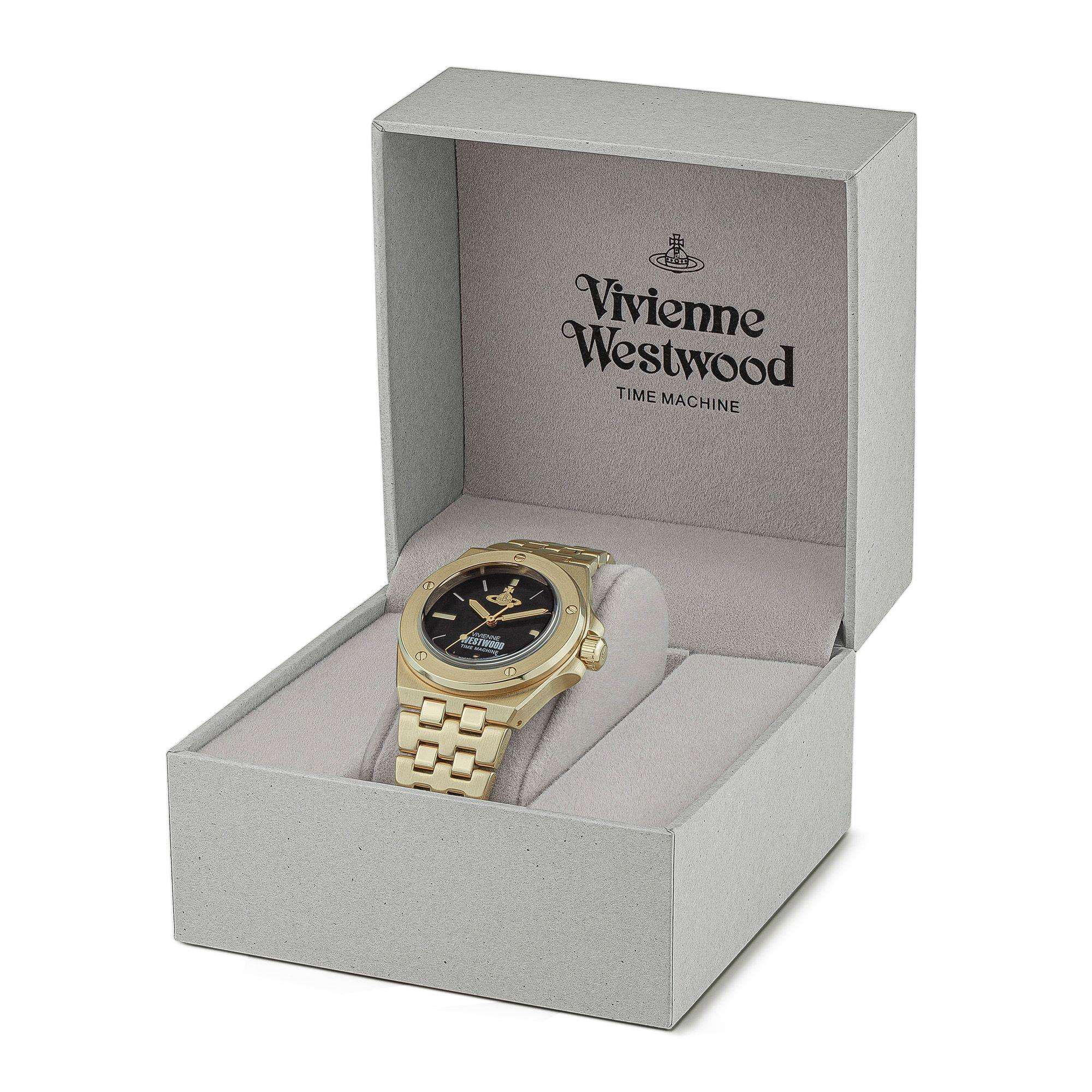 Vivienne Westwood Leamouth Black Dial Gold PVD Bracelet Watch VV271BKGD