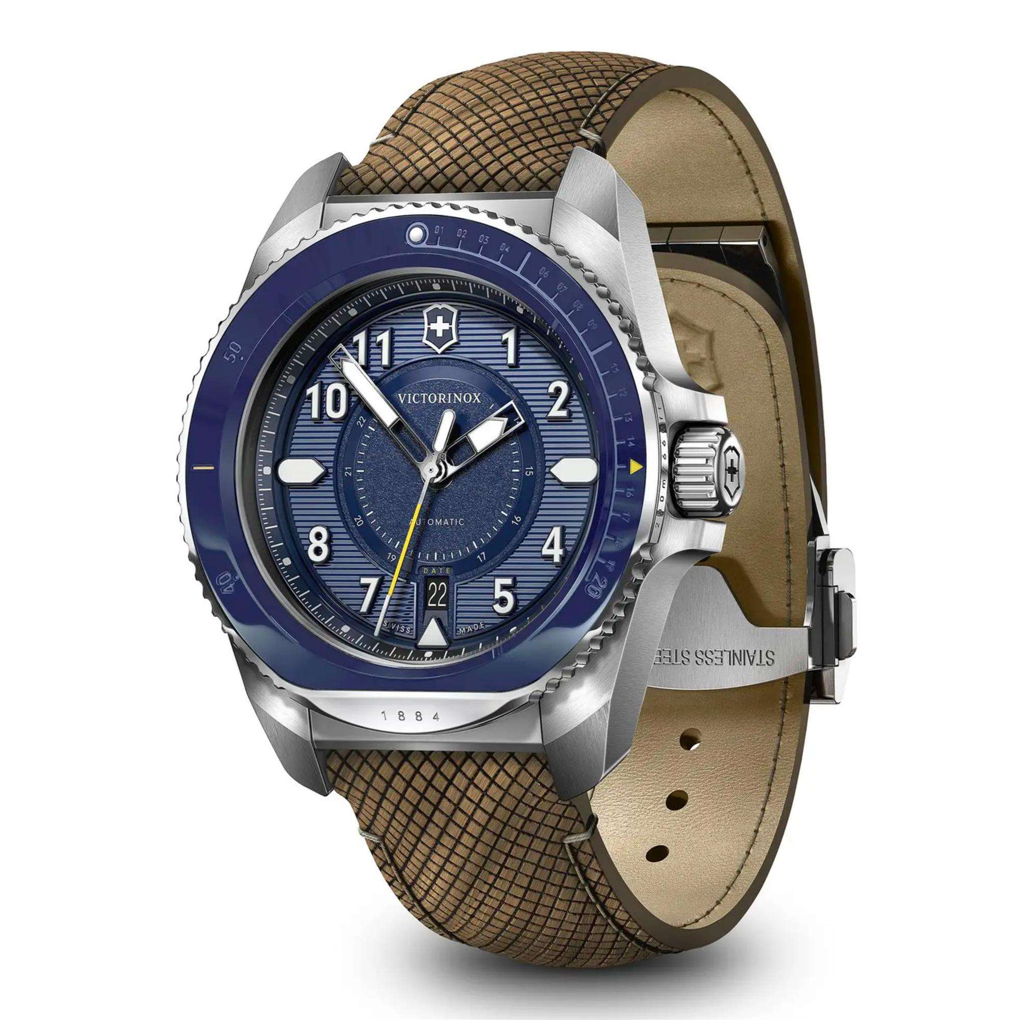 Victorinox Journey 1884 Automatic Blue Dial Wood Strap Men's Watch Set 241980.1