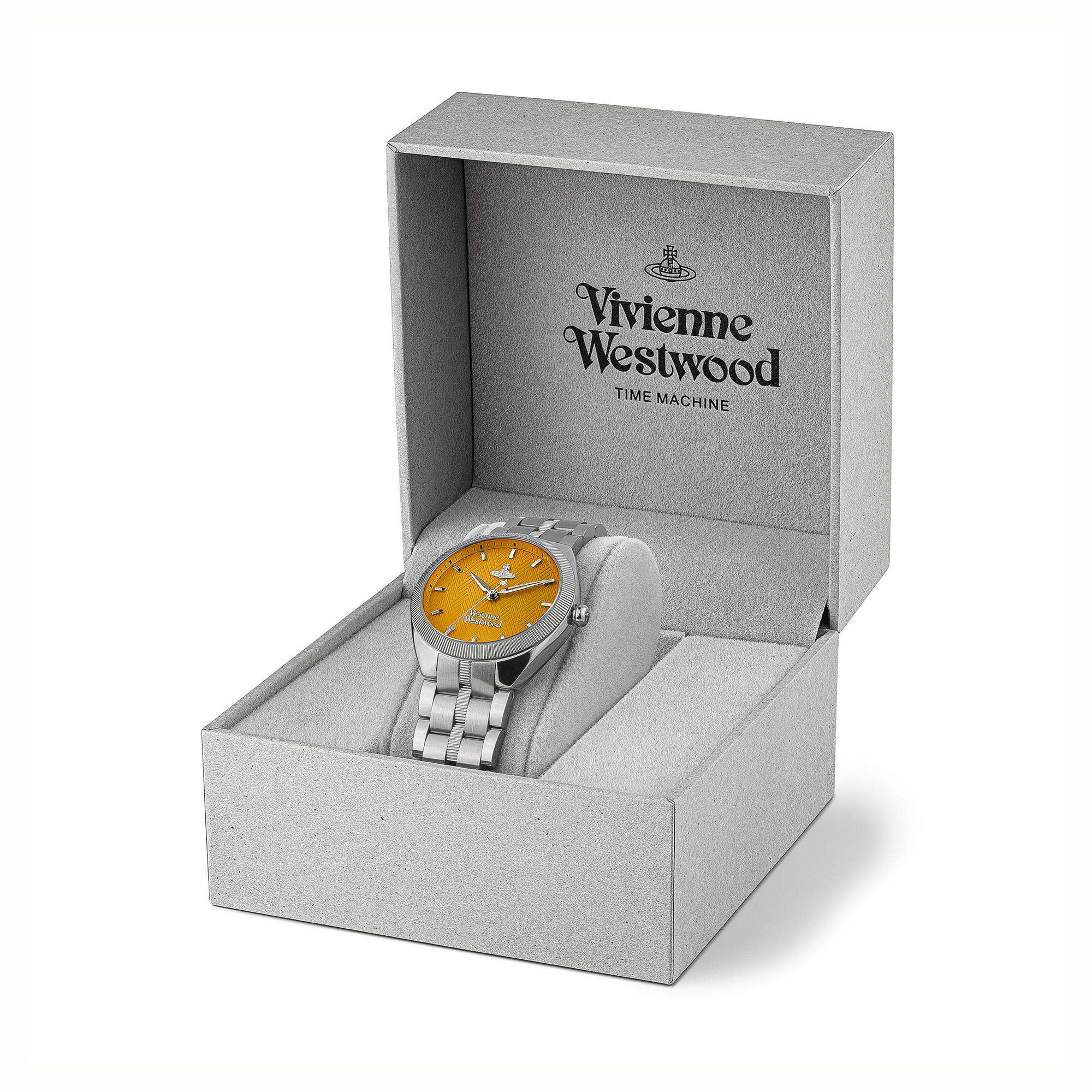 Vivienne Westwood The Mews Orange Dial Stainless Steel Bracelet Ladies Watch VV281TNSL