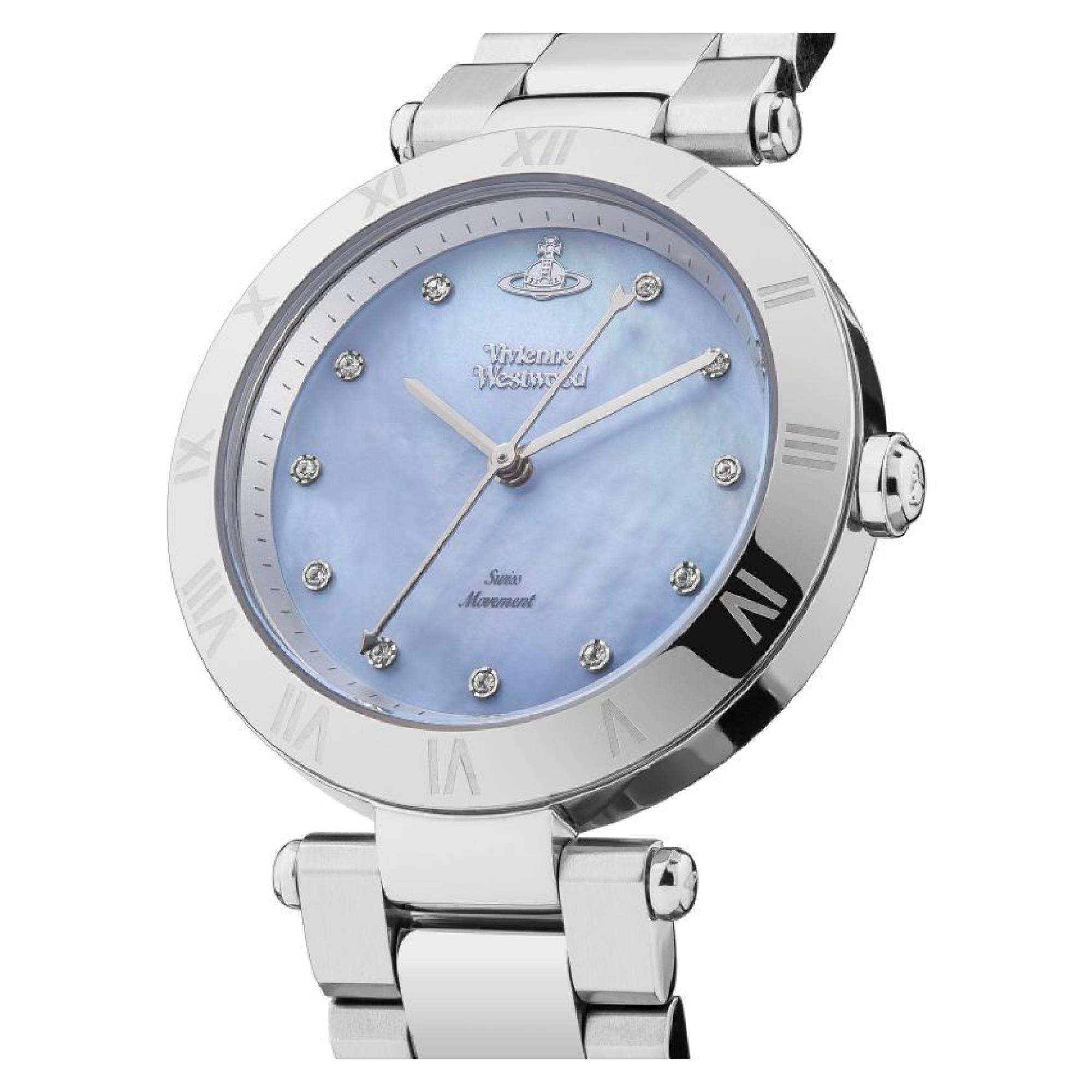 Vivienne Westwood Montagu Quartz Blue Mother of Pearl Dial Steel Strap Women's Watch VV206BLSL