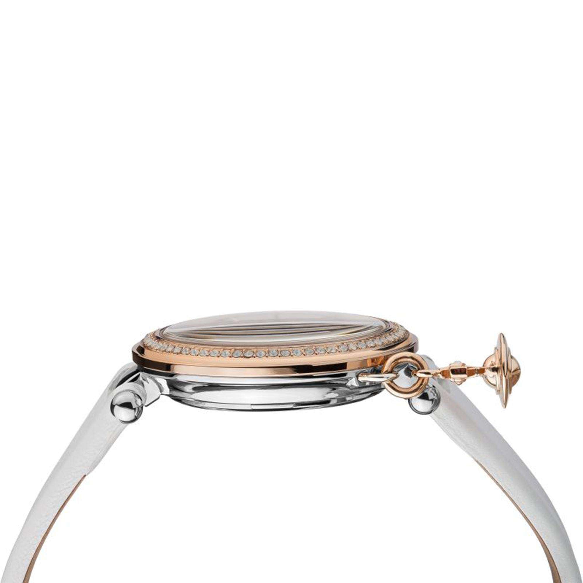 Vivienne Westwood Orb Quartz Silver Dial White Leather Strap Ladies Watch VV006RSWH