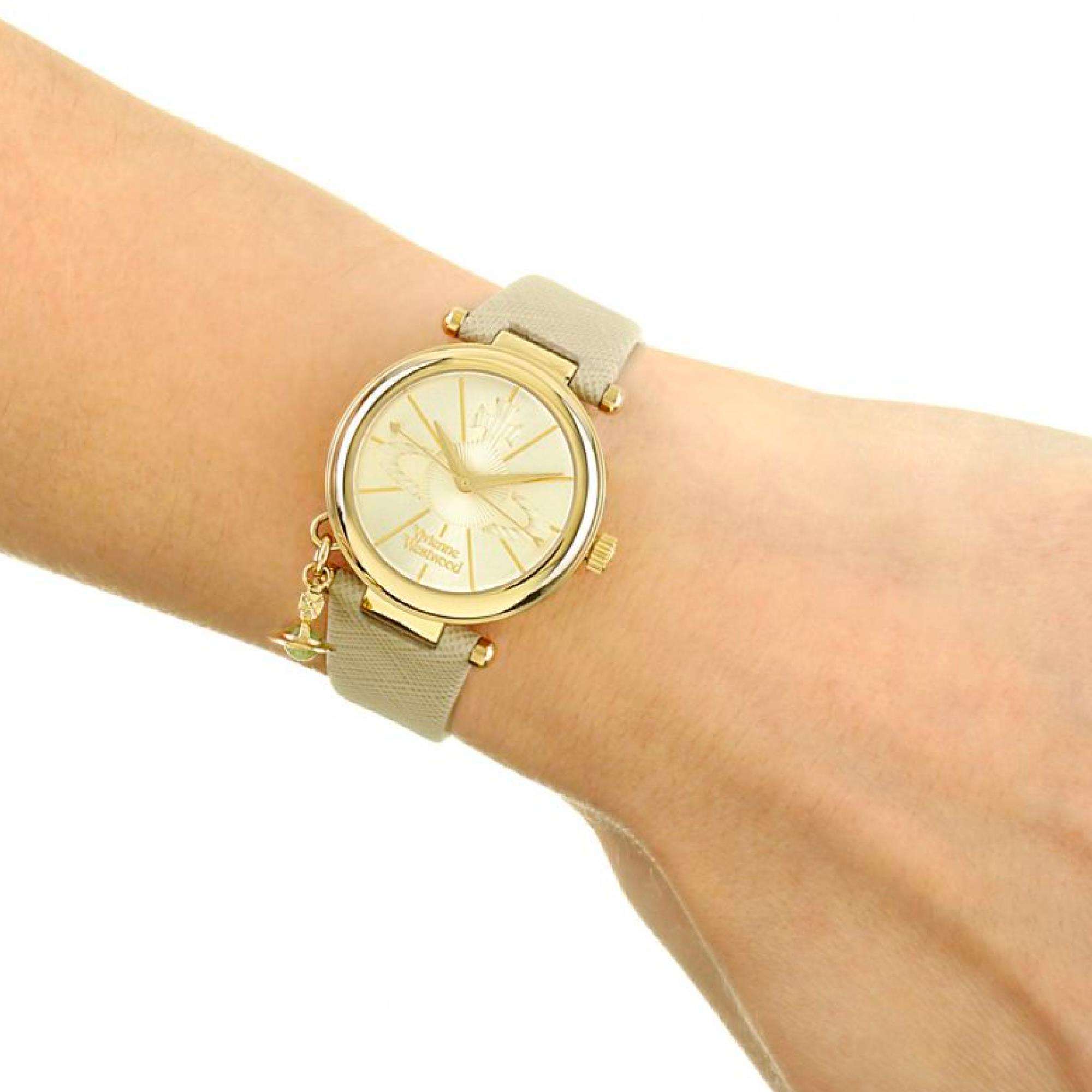 Vivienne Westwood Orb Pop Quartz Silver Dial Cream Leather Strap Ladies Watch VV006GDCM