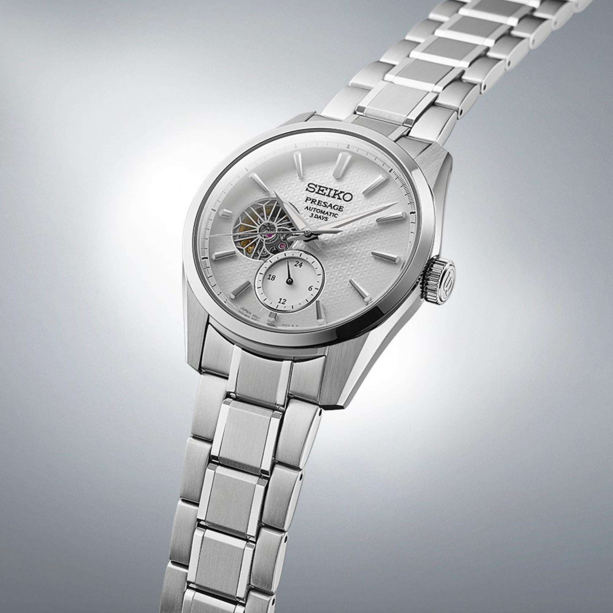 Seiko Presage Shiro Sharp-Edged Open Heart Automatic 3 Days White Dial Men's Watch SPB415J1