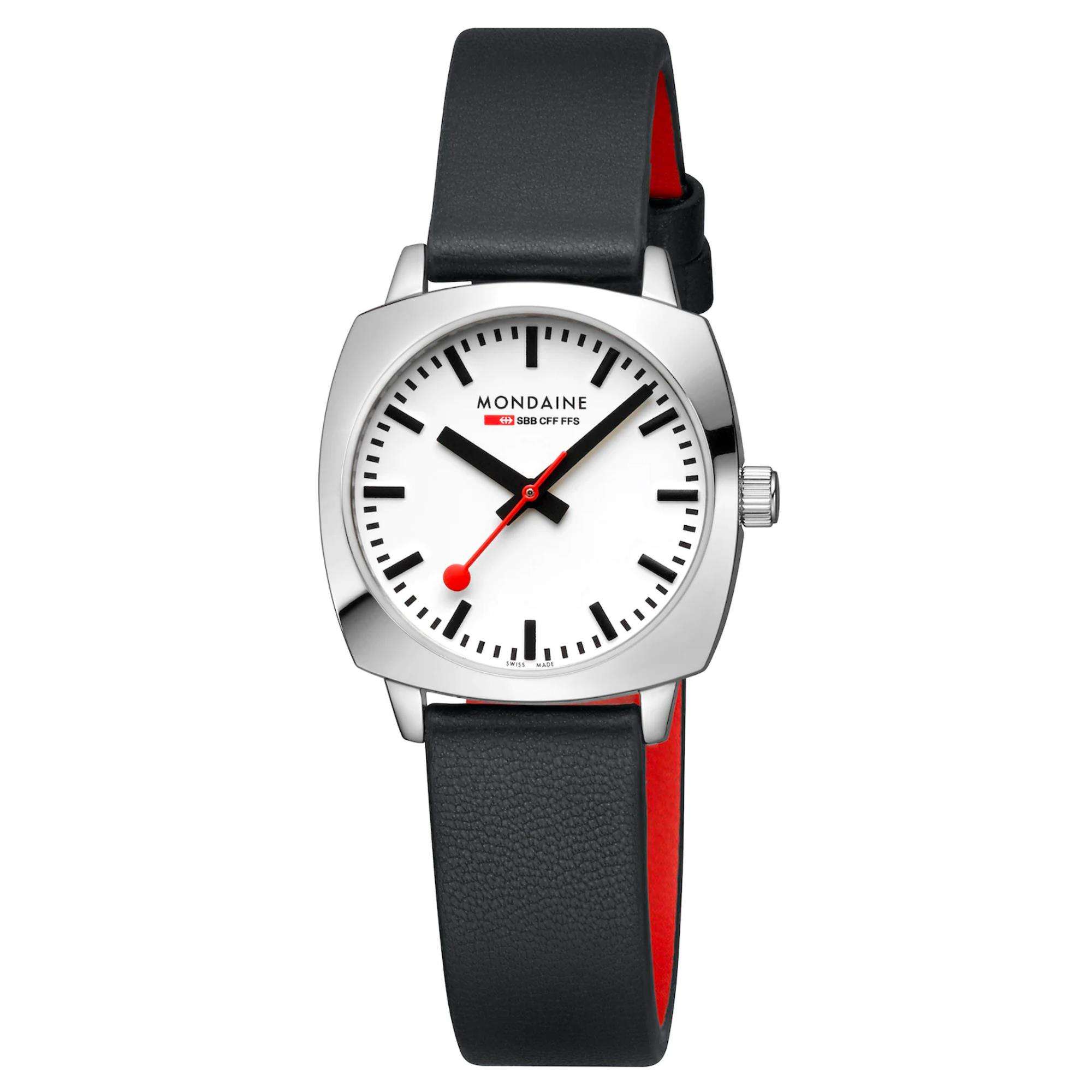 Mondaine Petite Cushion Square White Dial Leather Strap Ladies Watch MSL.31110.LBV