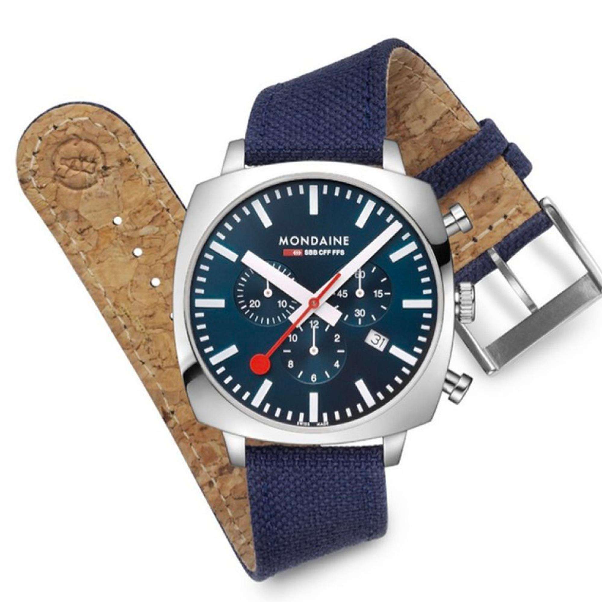 Mondaine Petite Cushion Square Blue Dial Textile Strap Unisex Watch MSL.41440.LD.SET