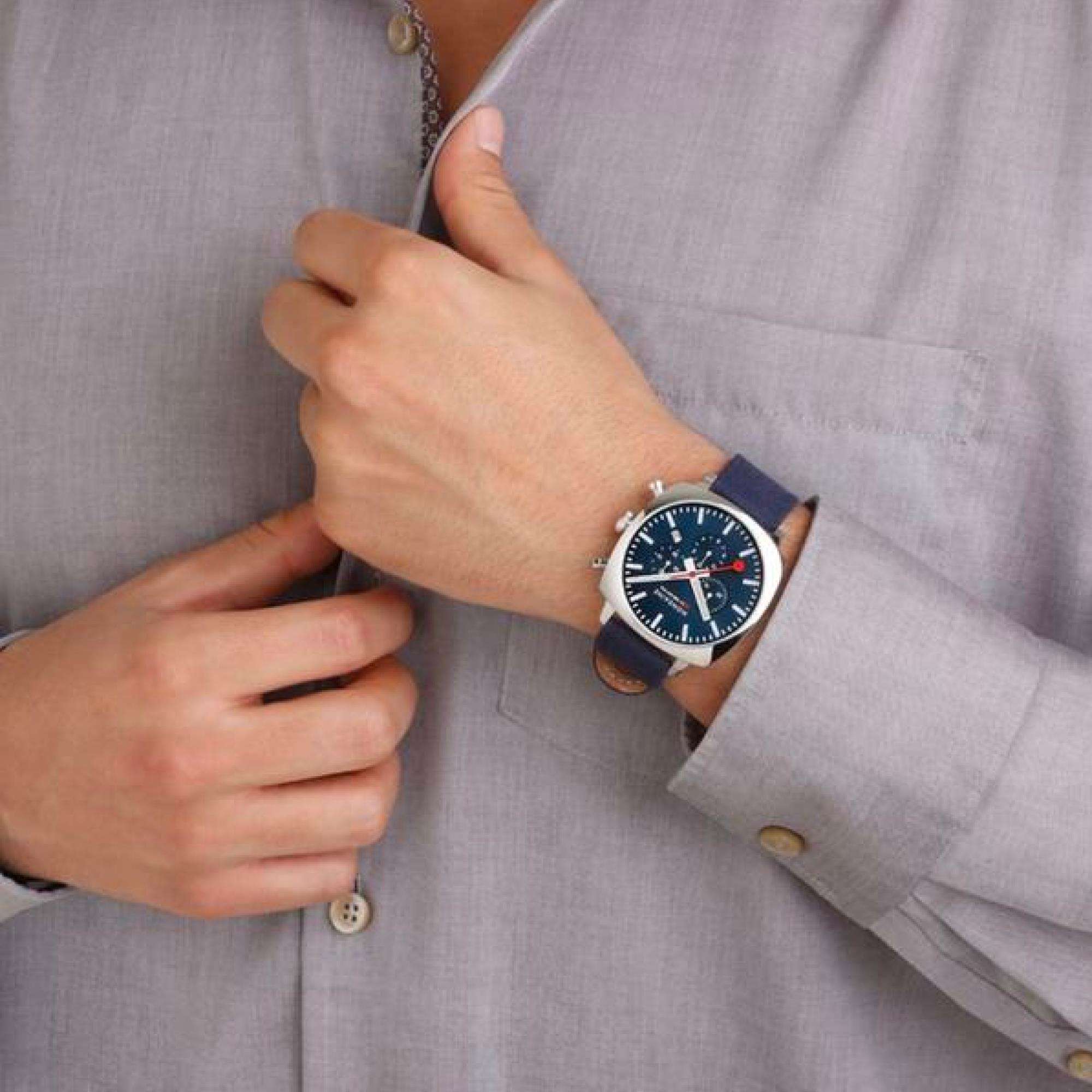 Mondaine Petite Cushion Square Blue Dial Textile Strap Unisex Watch MSL.41440.LD.SET