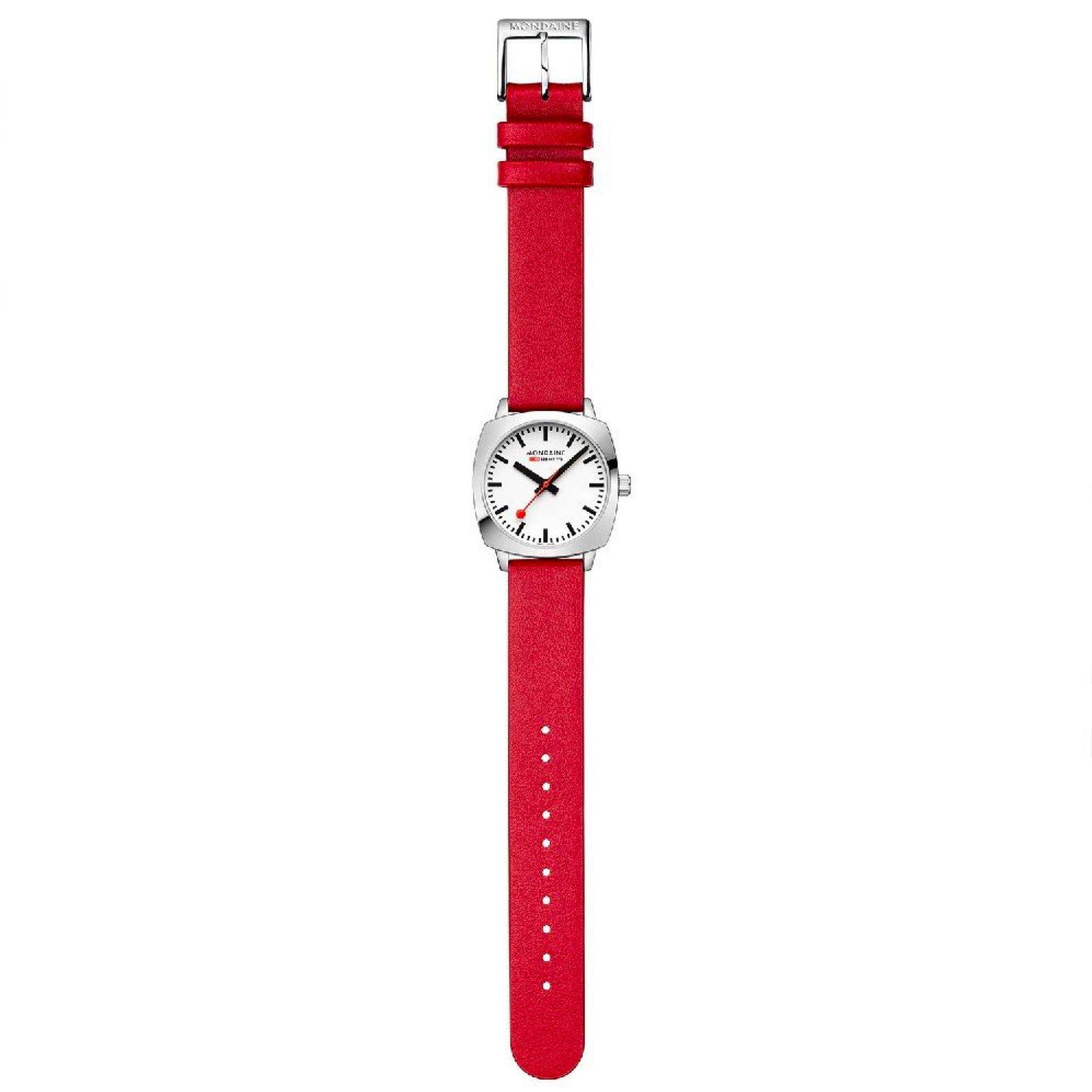 Mondaine Petite Cushion Square Leather Strap White Dial Ladies Watch MSL.31110.LCV