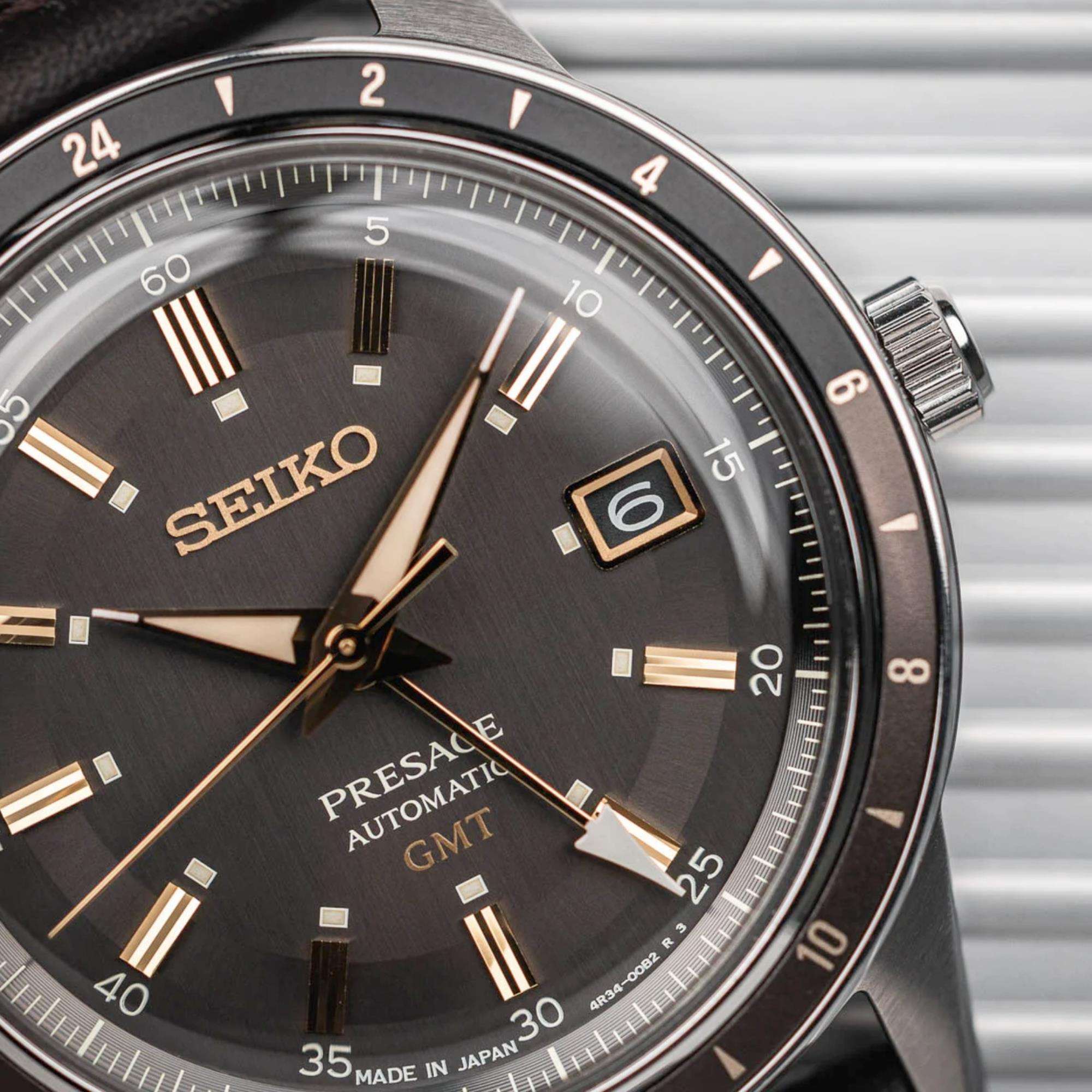 Seiko Presage ‘Fume’ Style 60s Road Trip GMT Automatic Brown Dial Men's Watch SSK013J1