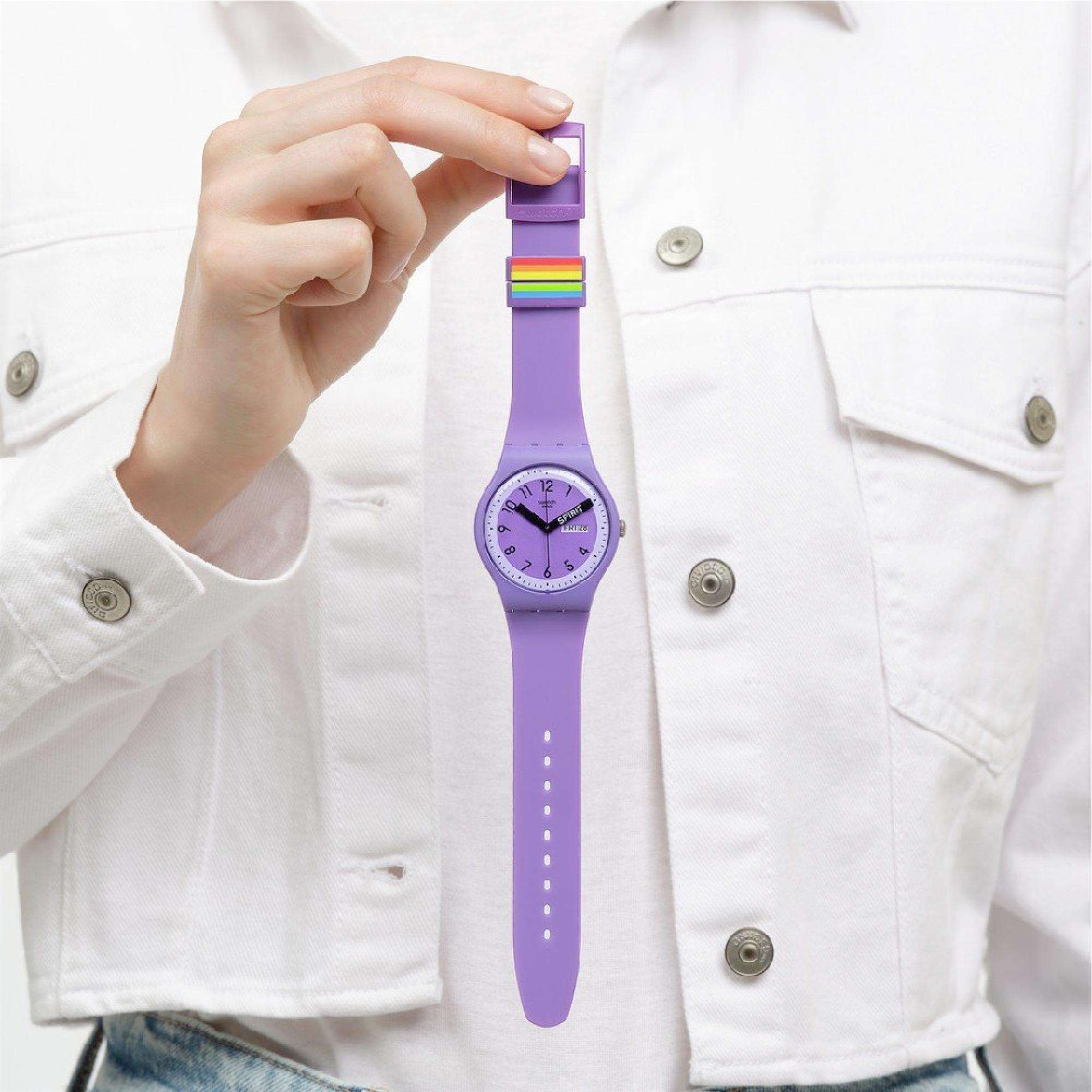 Swatch Pride Spirit 'Proudly Violet' Quartz Purple Dial Watch SO29V700