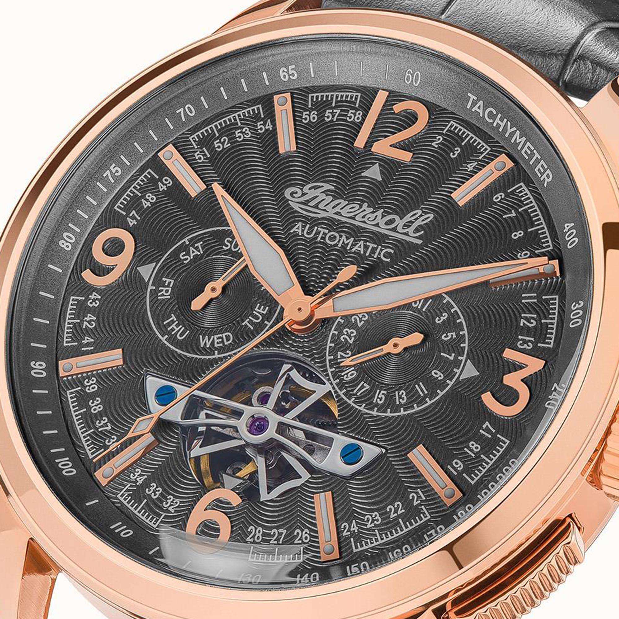 Ingersoll The Regent Automatic Black Dial Leather Strap Men's Watch I00302B