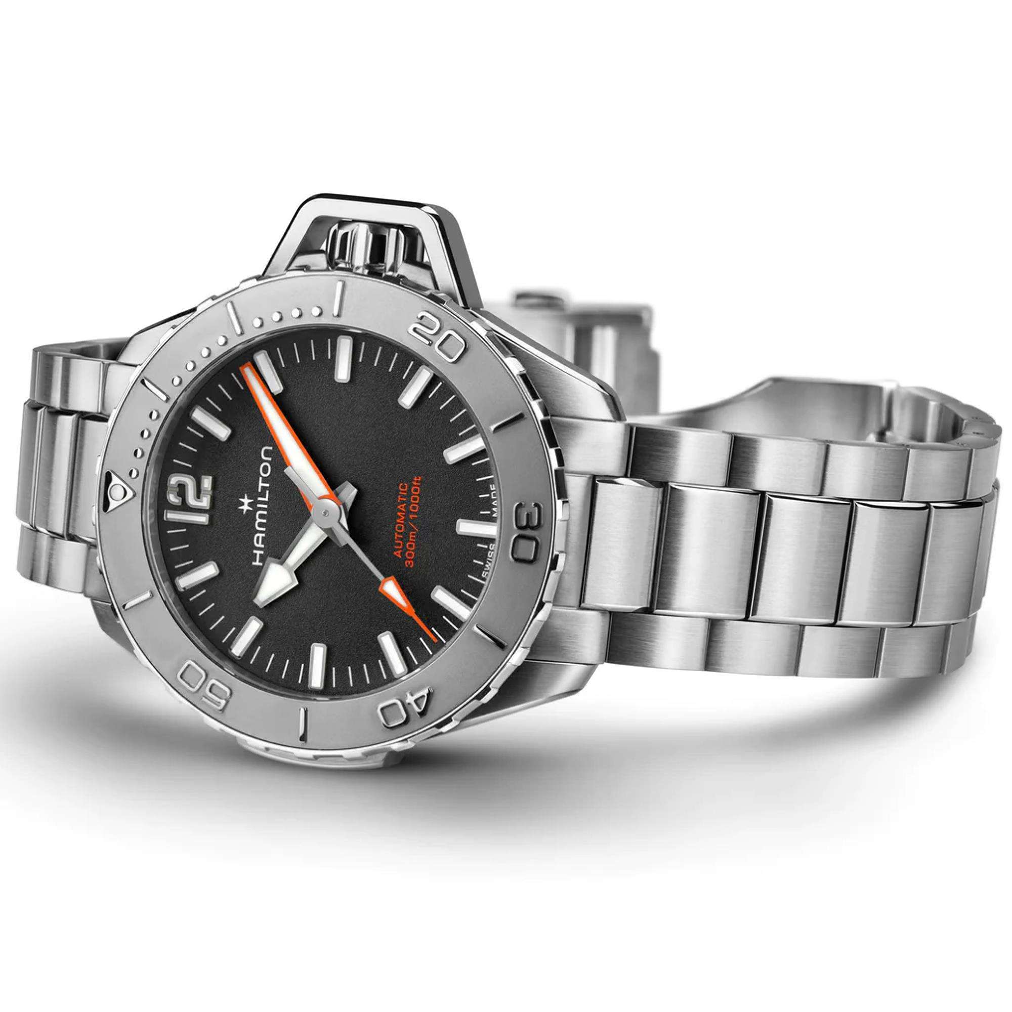 Hamilton Khaki Navy Frogman Automatic Black Dial Stainless Steel Bracelet Men's Watch H77485130