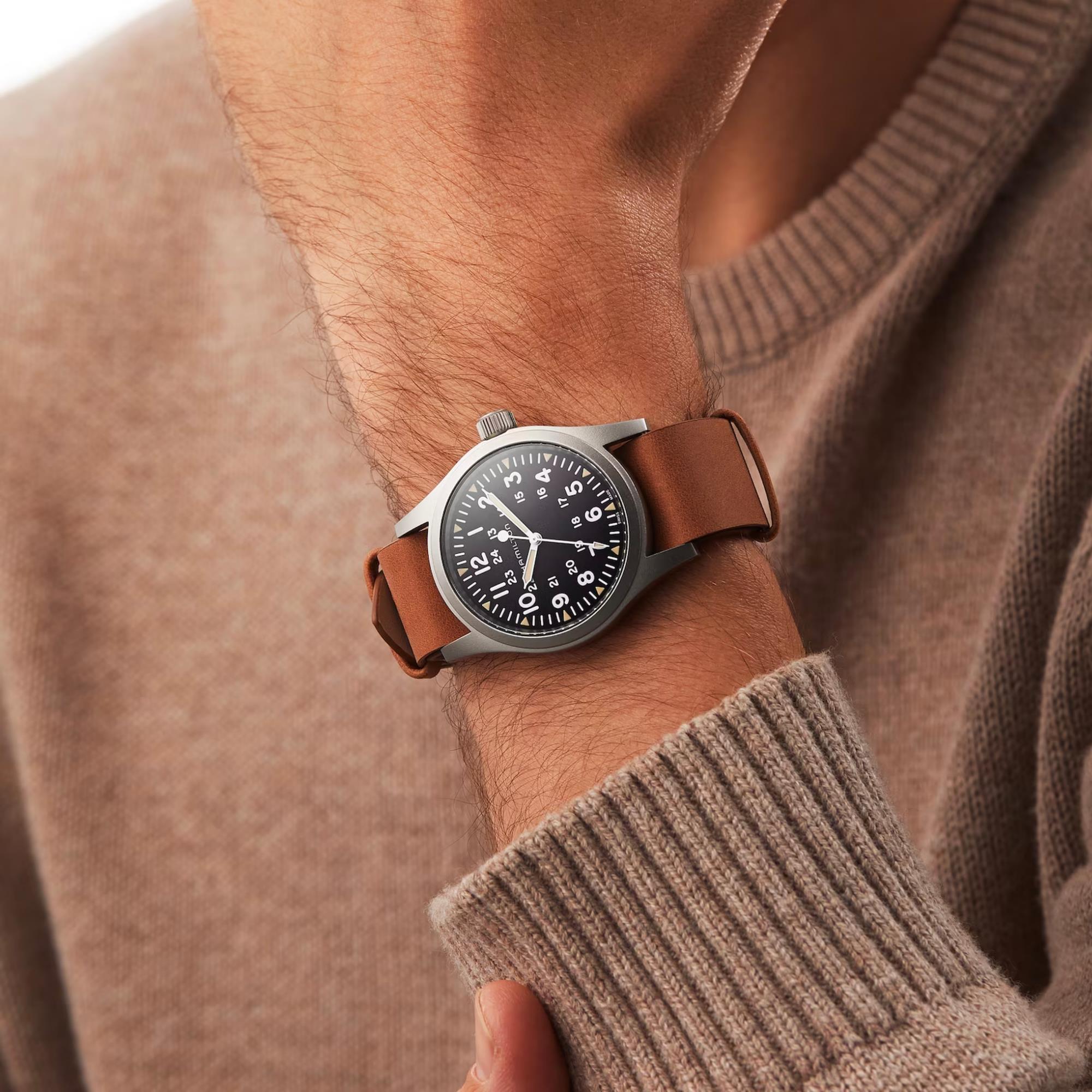 Hamilton Khaki Field Mechanical Black Dial Brown Leather Strap Men’s Watch H69439531