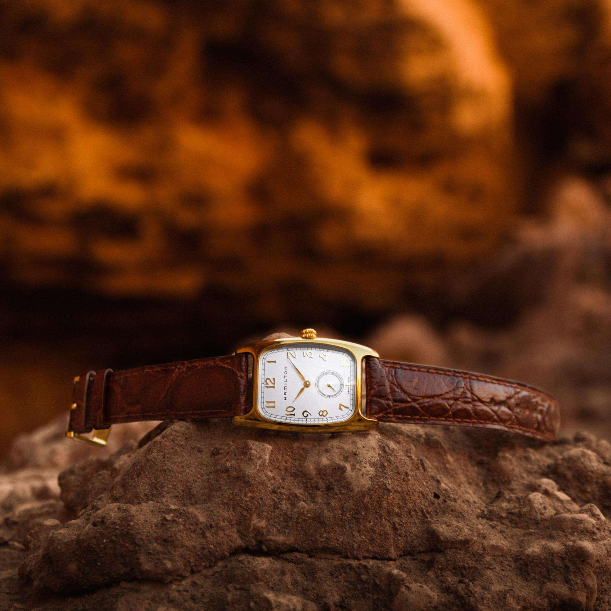 Hamilton Indiana Jones American Classic Boulton Quartz Gold White Dial Calf Leather Men's Watch H13431553