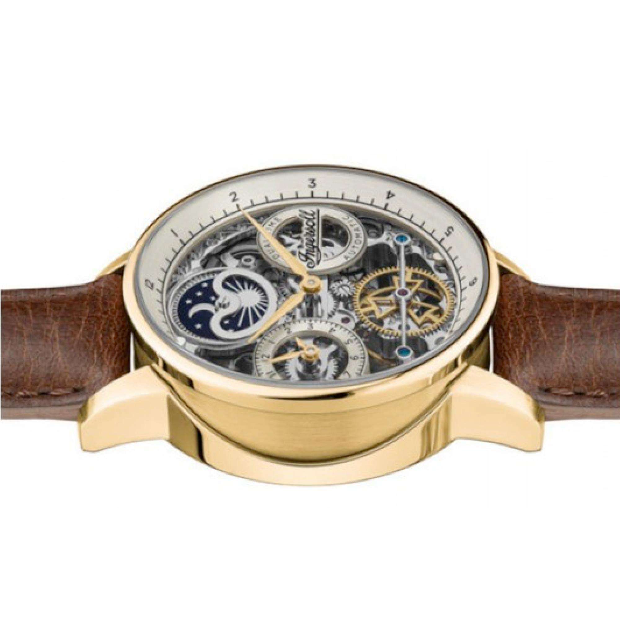 Ingersoll The Jazz 1892 Automatic Light Gold Dial Brown Leather Strap Men's Watch I07704