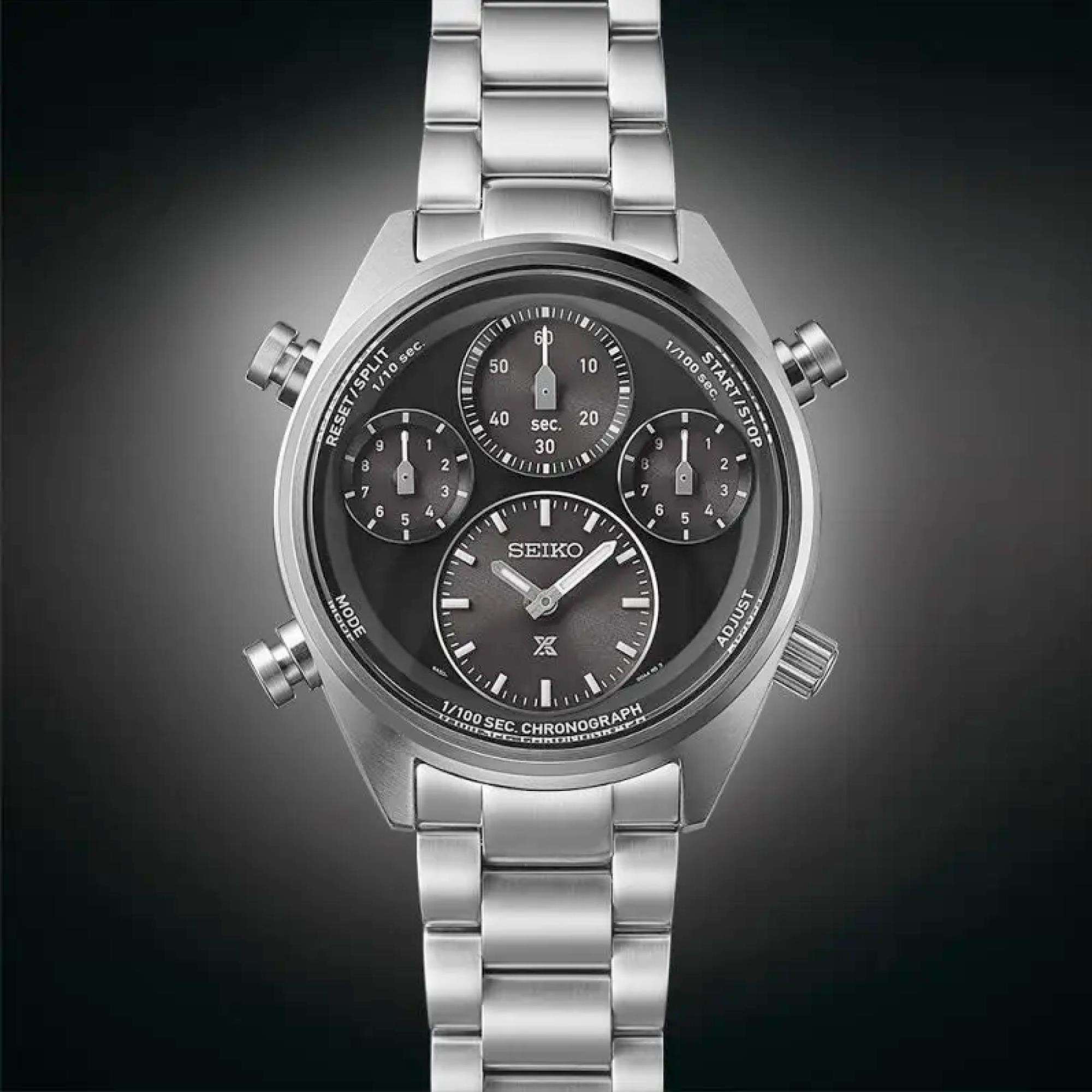 Seiko Prospex 'Black on Black' Speedtimer One-Hundredth of a Second Solar Chronograph Black Dial Men's Watch SFJ003P1