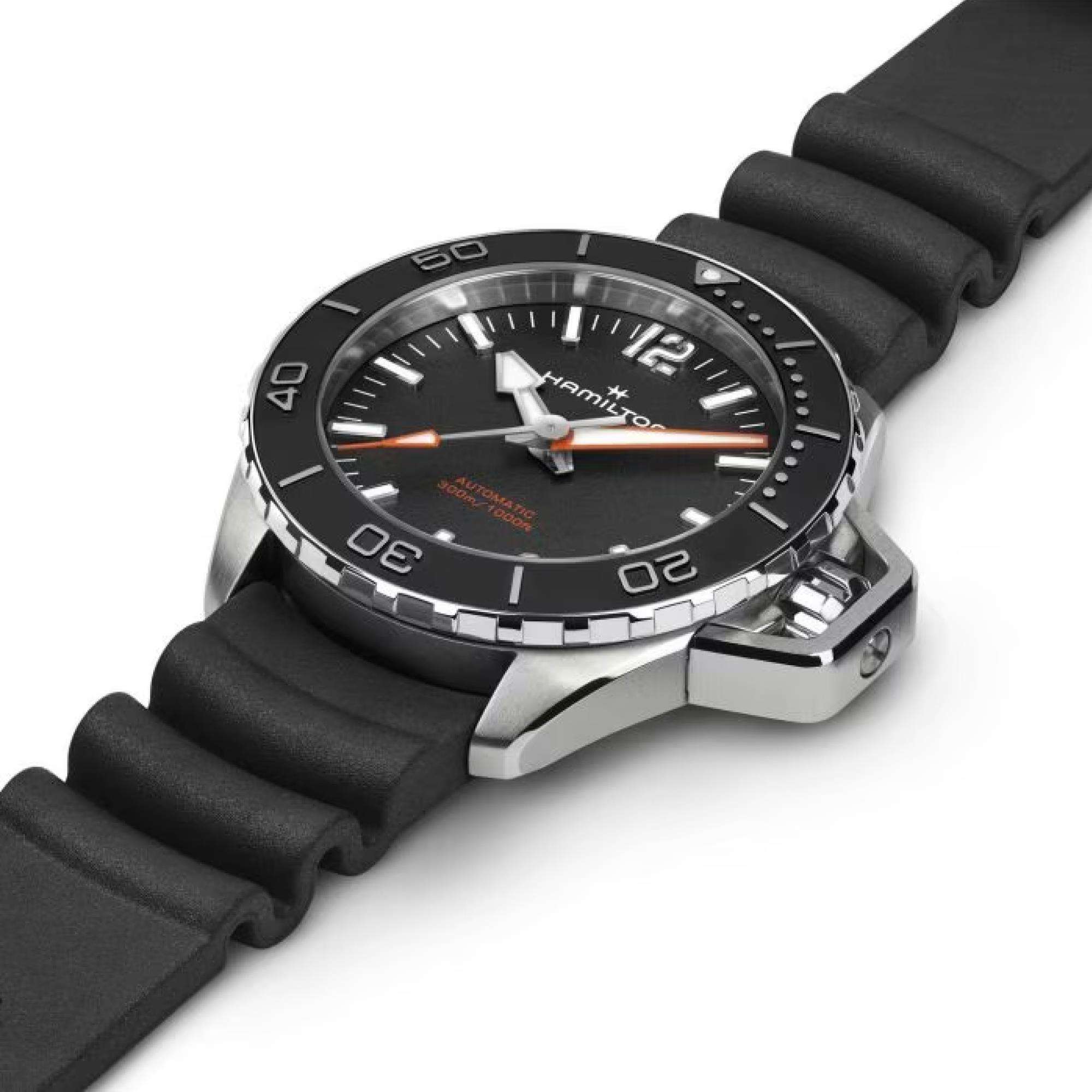 Hamilton Khaki Navy Frogman Automatic Black Dial Black Rubber Strap Men's Watch H77455330