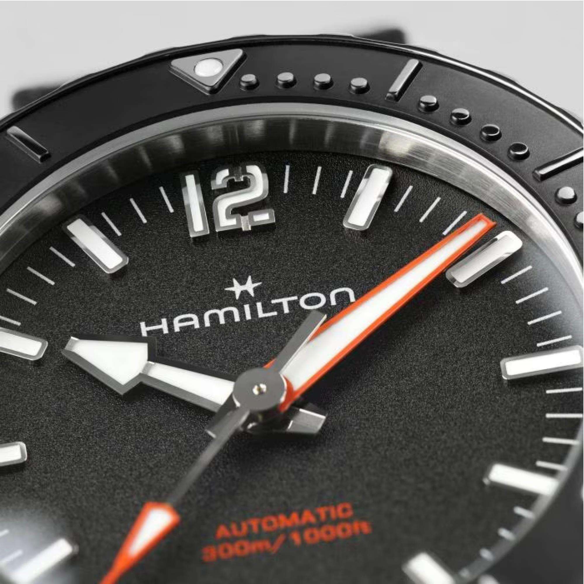 Hamilton Khaki Navy Frogman Automatic Black Dial Rubber Strap Men's Watch H77455330