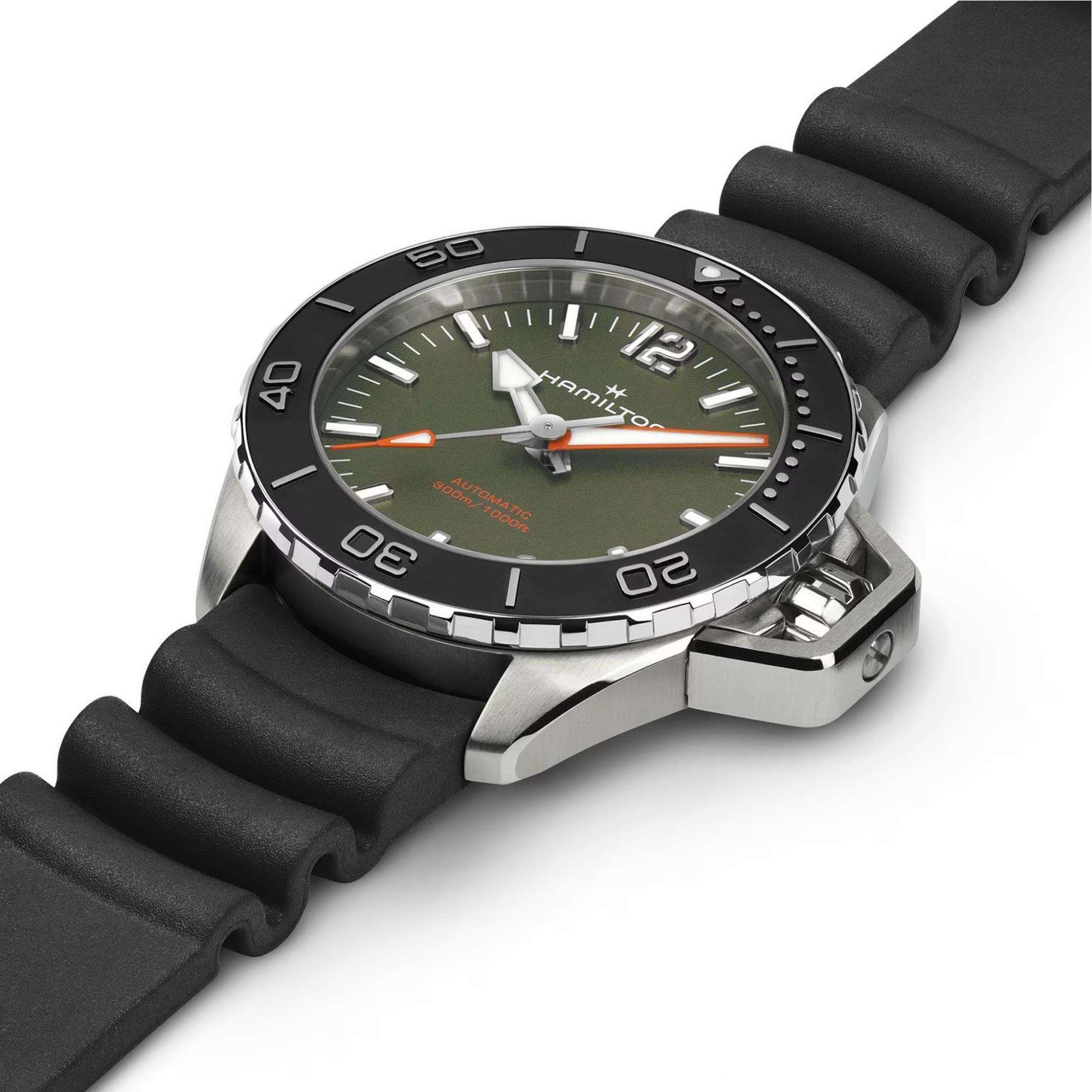 Hamilton Khaki Navy Frogman Automatic Green Dial Rubber Strap Men's Watch H77455360