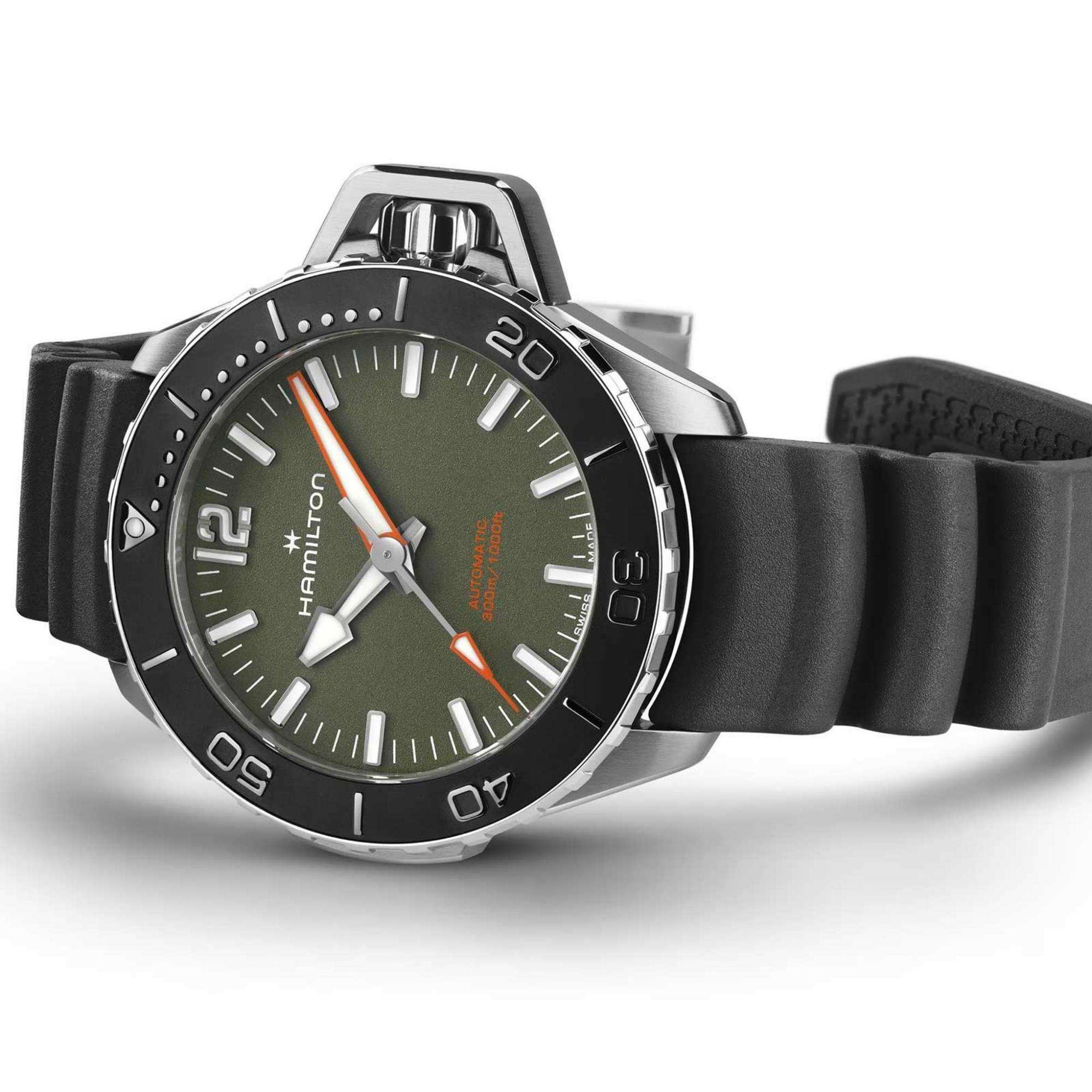 Hamilton Khaki Navy Frogman Automatic Green Dial Rubber Strap Men's Watch H77455360