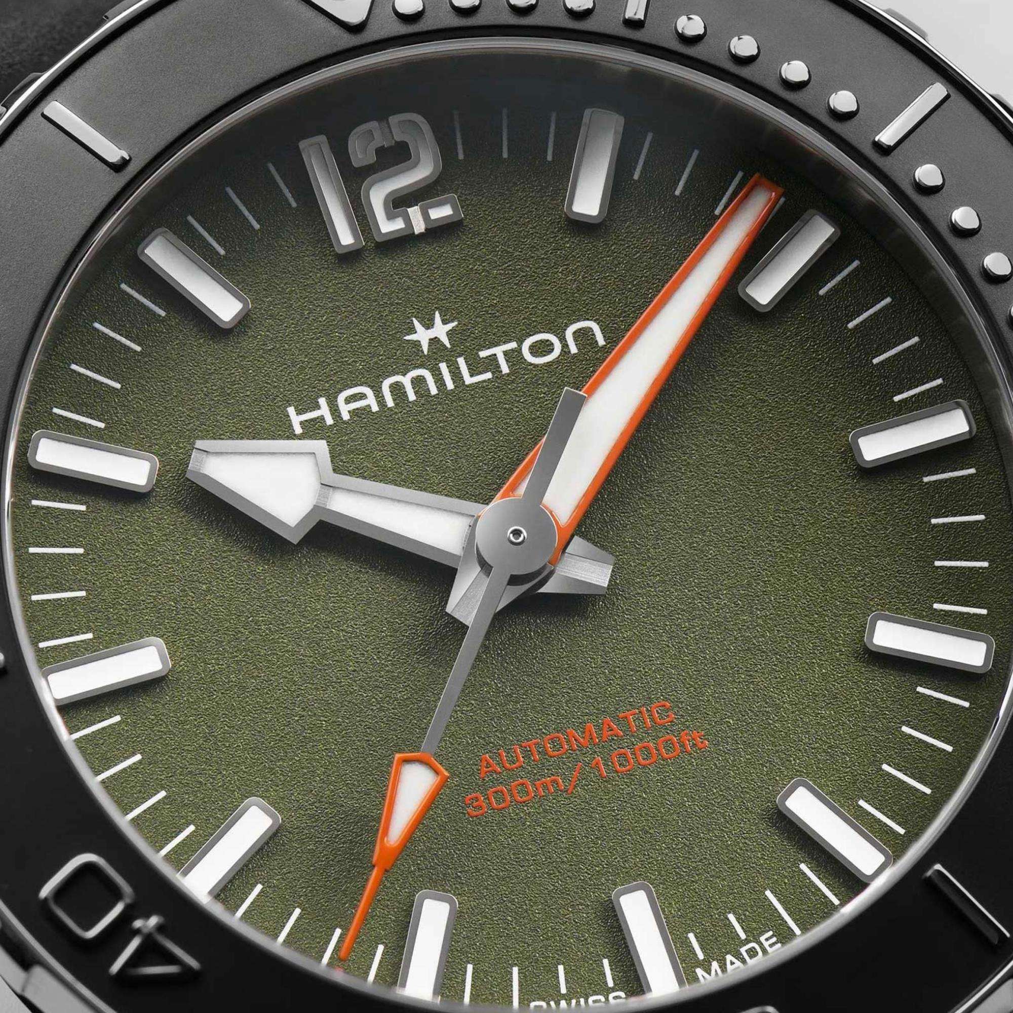 Hamilton Khaki Navy Frogman Automatic Green Dial Rubber Strap Men's Watch H77455360