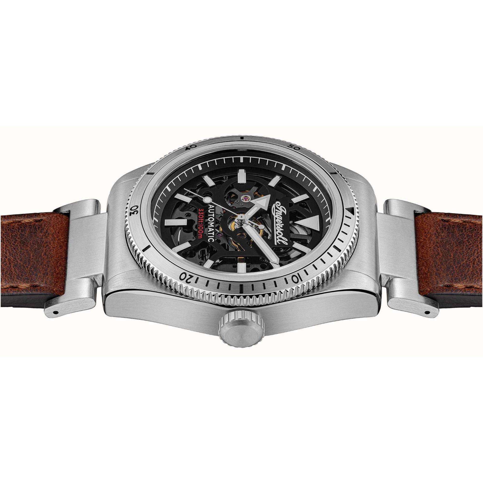 Ingersoll The Scovill 1892 Automatic Black Dial Brown Leather Strap Men's Watch I13901